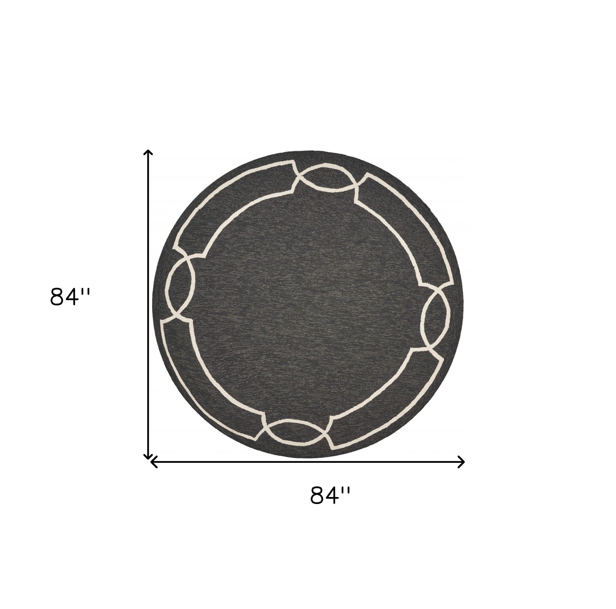 7' Onyx And Ivory Round Geometric Handmade Indoor Outdoor Area Rug-Outdoor Rugs-DECOROLALA