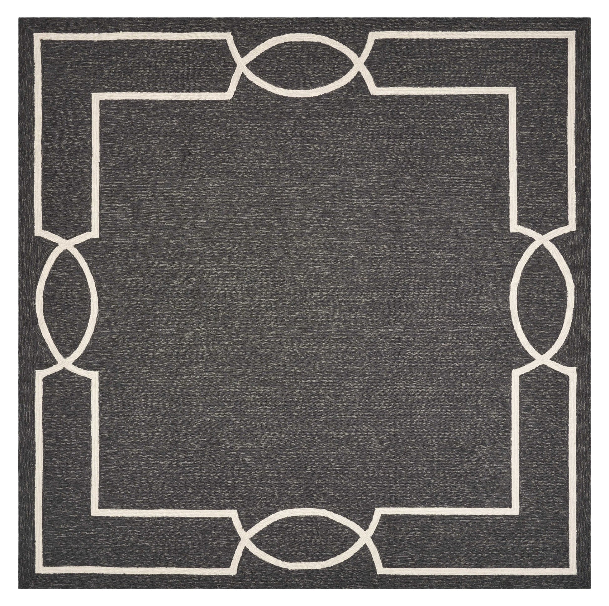 7' Onyx And White Square Geometric Handmade Indoor Outdoor Area Rug-Outdoor Rugs-DECOROLALA