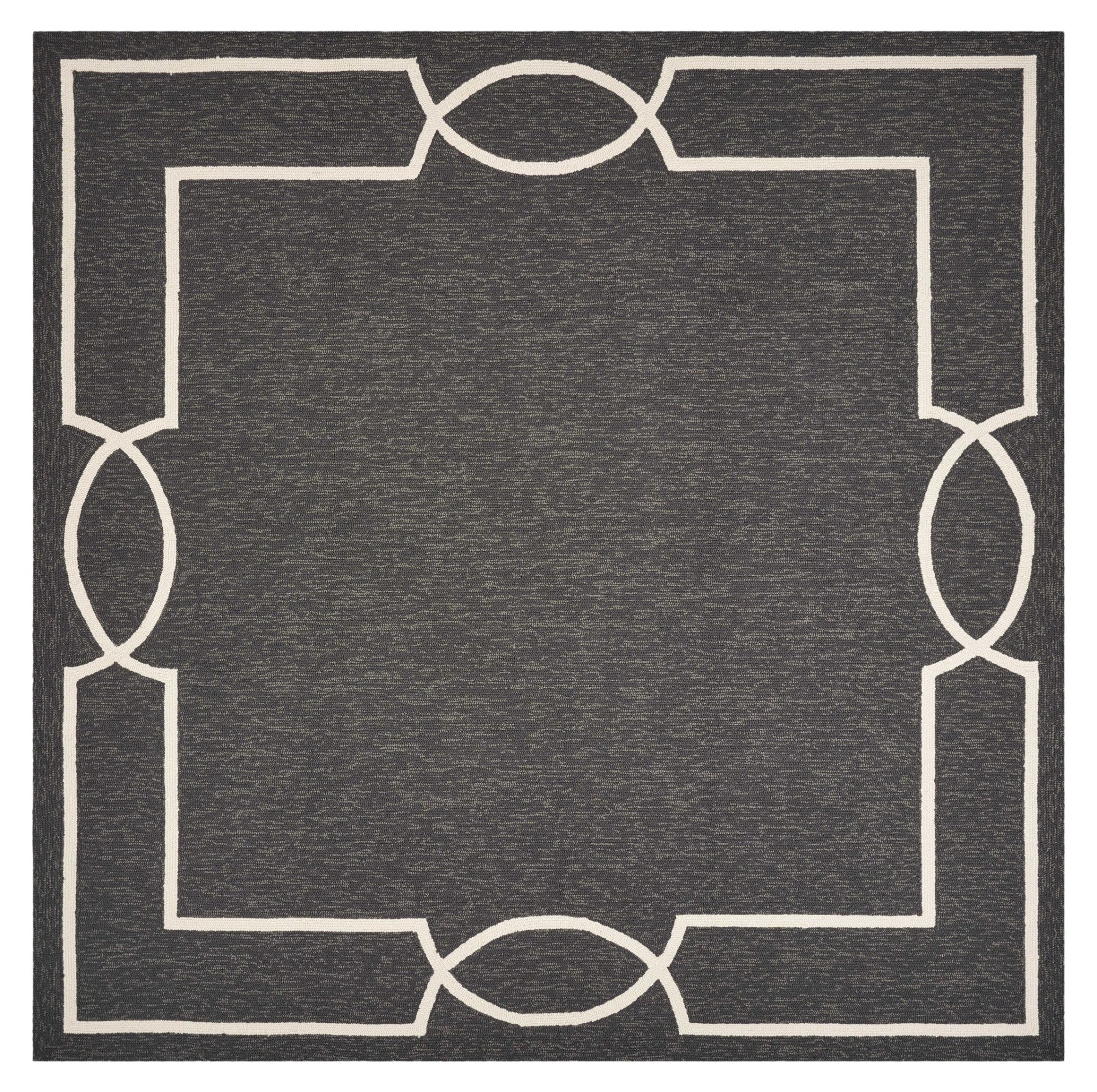 7' Onyx And White Square Geometric Handmade Indoor Outdoor Area Rug-Outdoor Rugs-DECOROLALA