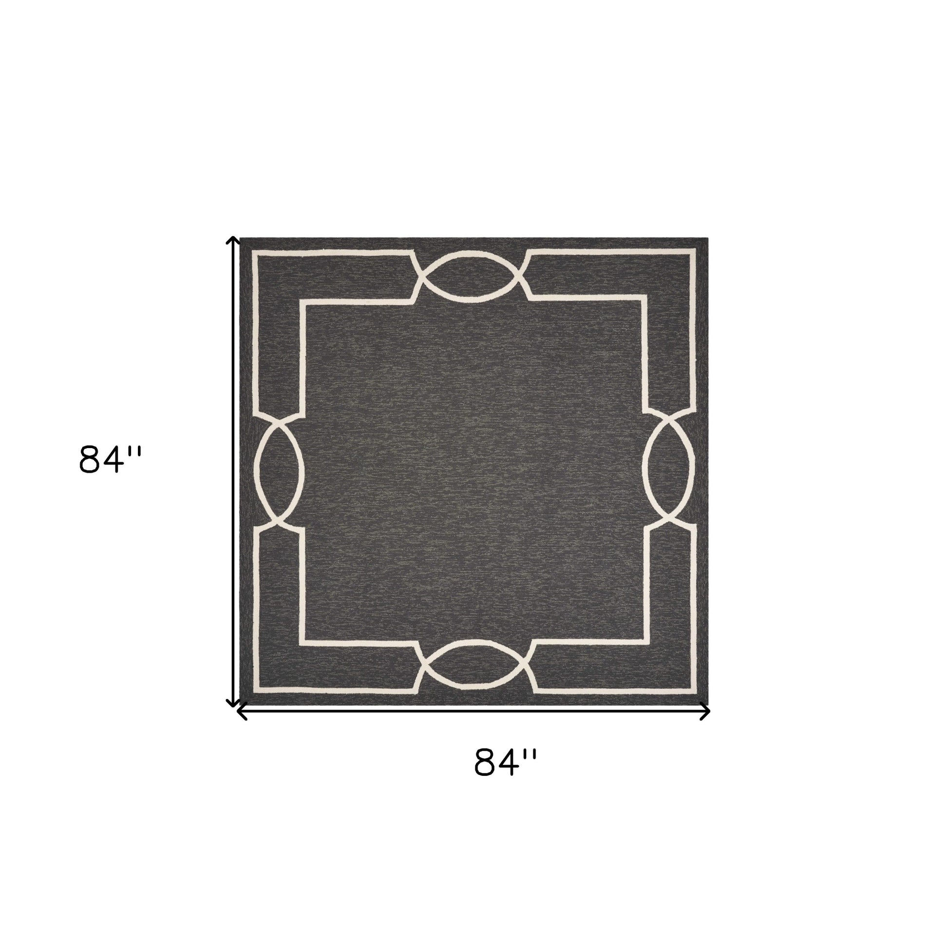 7' Onyx And White Square Geometric Handmade Indoor Outdoor Area Rug-Outdoor Rugs-DECOROLALA