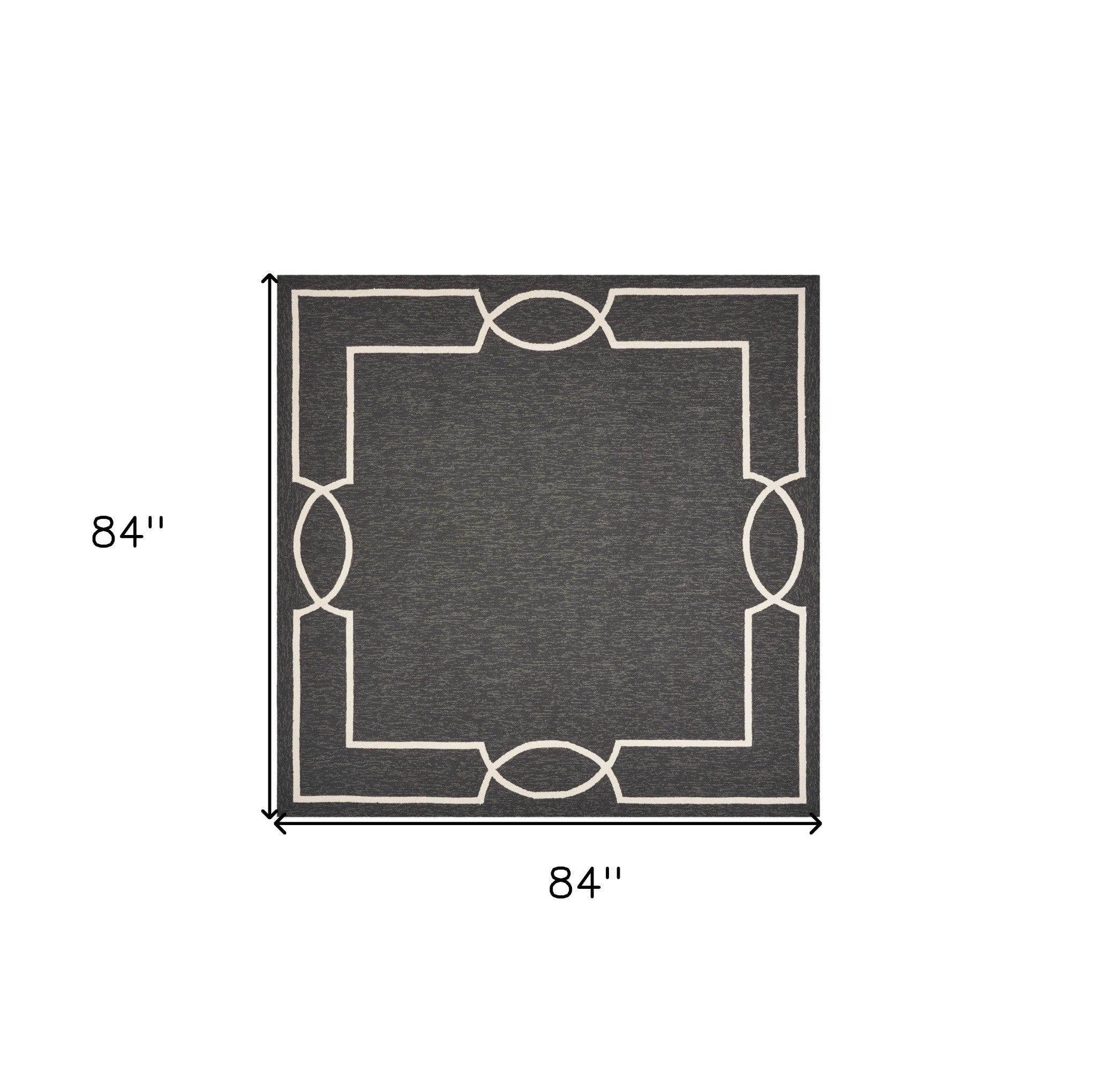 7' Onyx And White Square Geometric Handmade Indoor Outdoor Area Rug-Outdoor Rugs-DECOROLALA