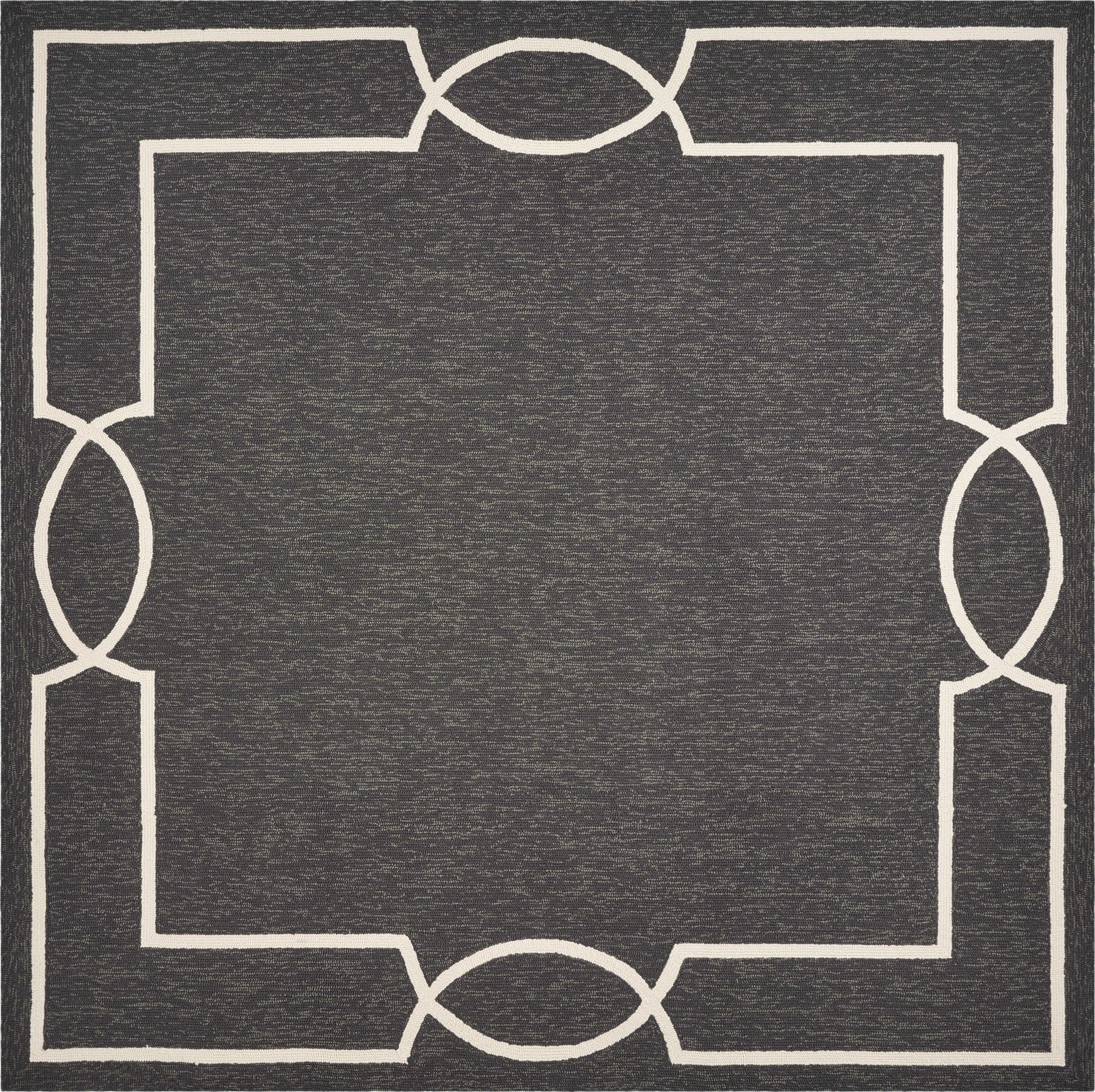 7' Onyx And White Square Geometric Handmade Indoor Outdoor Area Rug-Outdoor Rugs-DECOROLALA