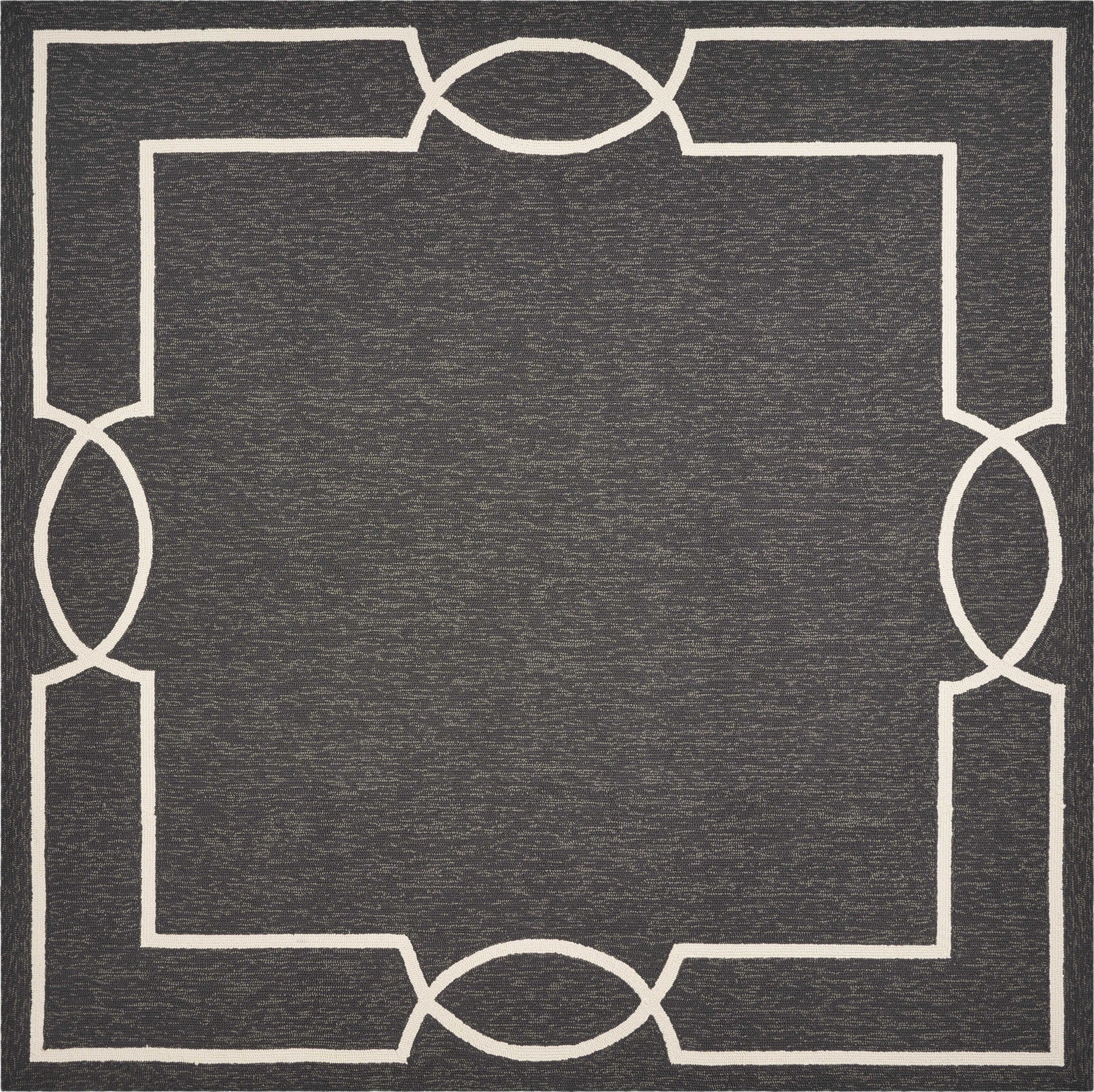 7' Onyx And White Square Geometric Handmade Indoor Outdoor Area Rug-Outdoor Rugs-DECOROLALA