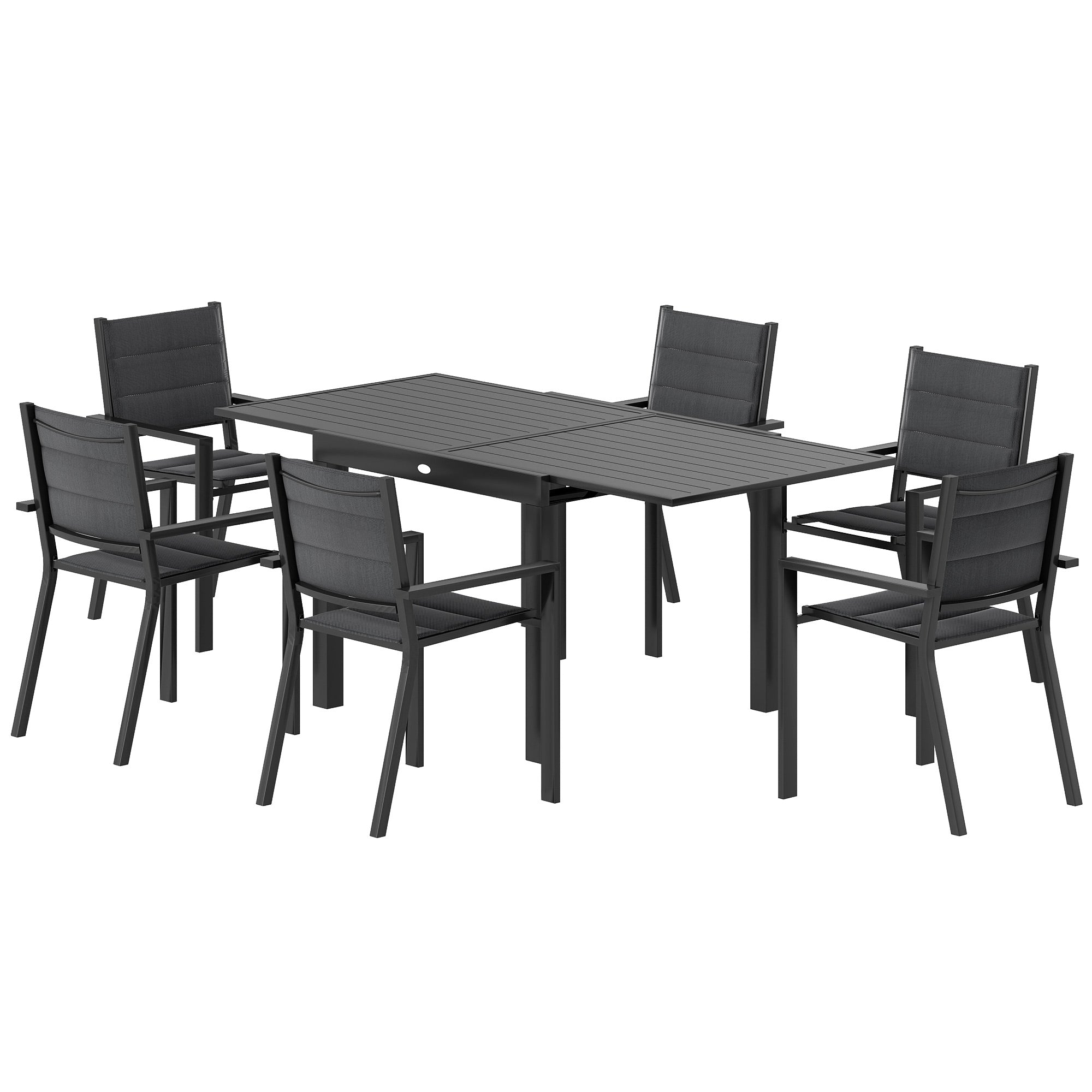 7-Piece Aluminum Expandable Patio Dining Set - Black-DECOROLALA