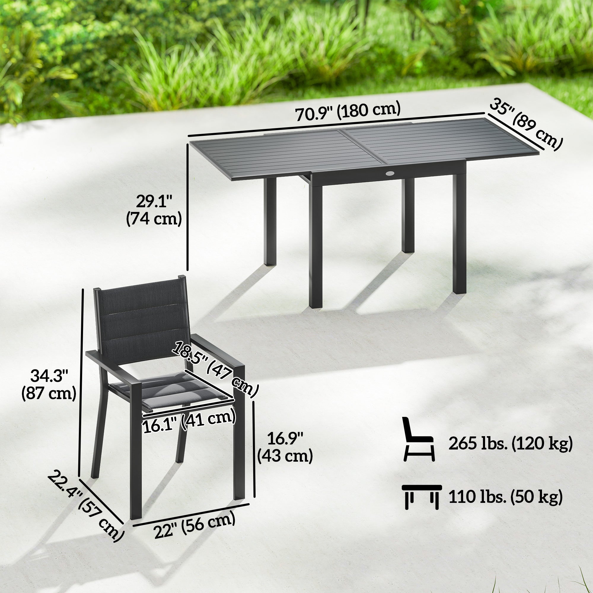 7-Piece Aluminum Expandable Patio Dining Set - Black-DECOROLALA
