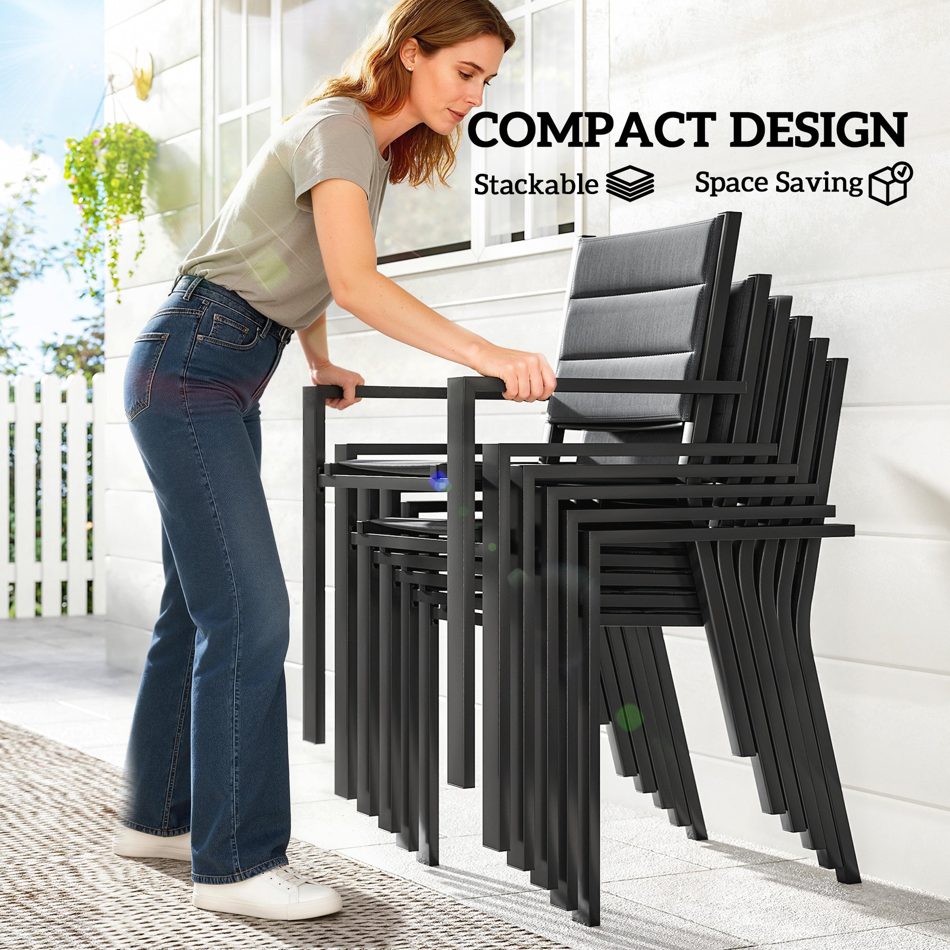 7-Piece Aluminum Expandable Patio Dining Set - Black-DECOROLALA