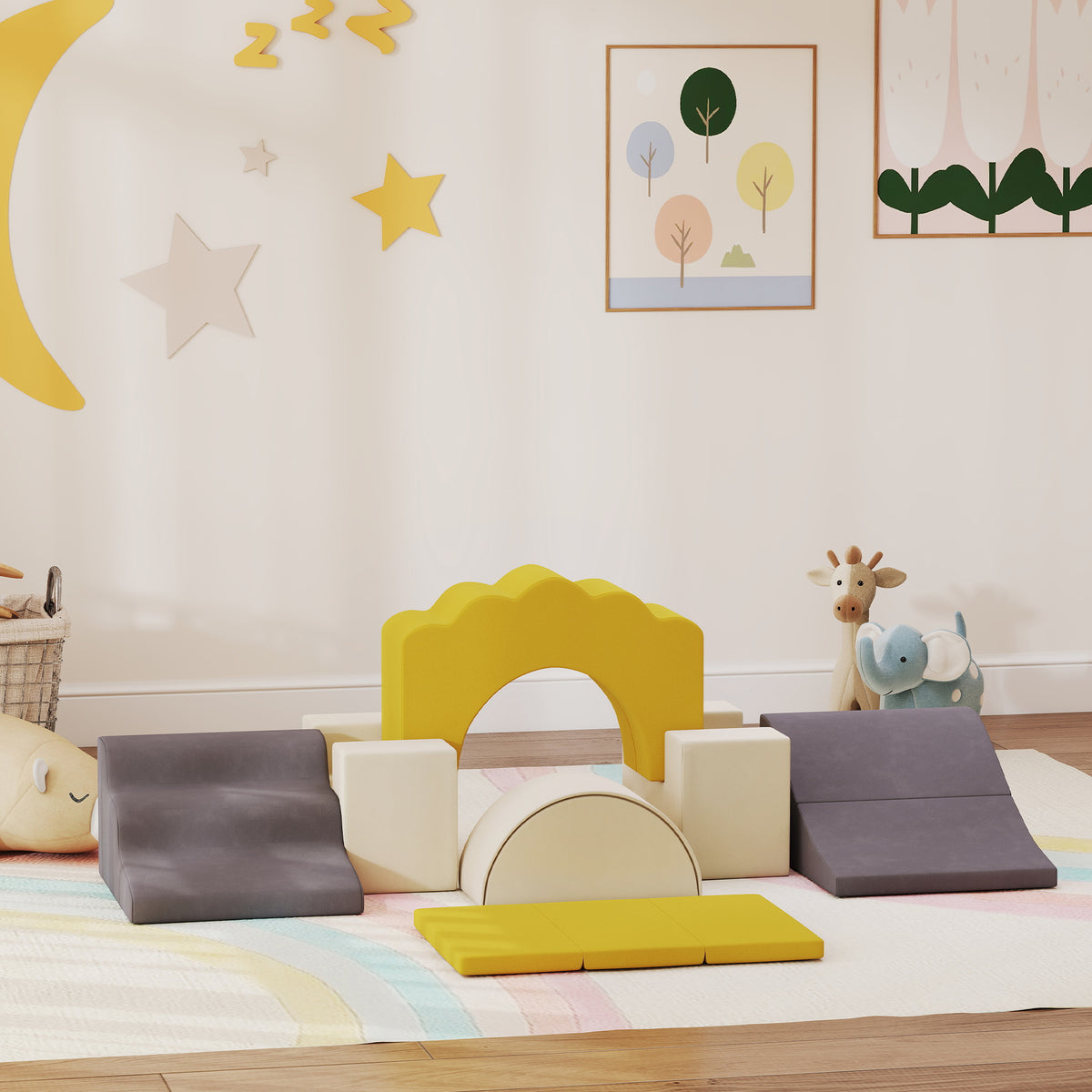 7-Piece Baby Soft Play Set, Indoor Soft Play Gym Activity Play Set for Crawling, Sliding and Playing, Navy-Toys & Games > Baby & Toddler Toys > Kids Gym & Playmats-DECOROLALA