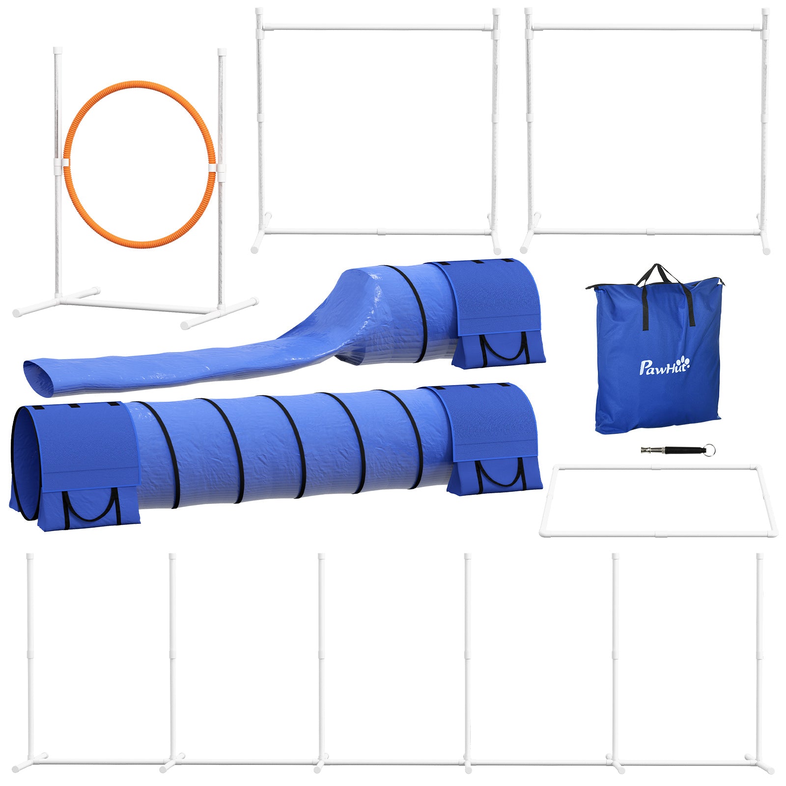 7-Piece Dog Agility Training Kit with Tunnel and Hurdles - Blue-Dogs-DECOROLALA