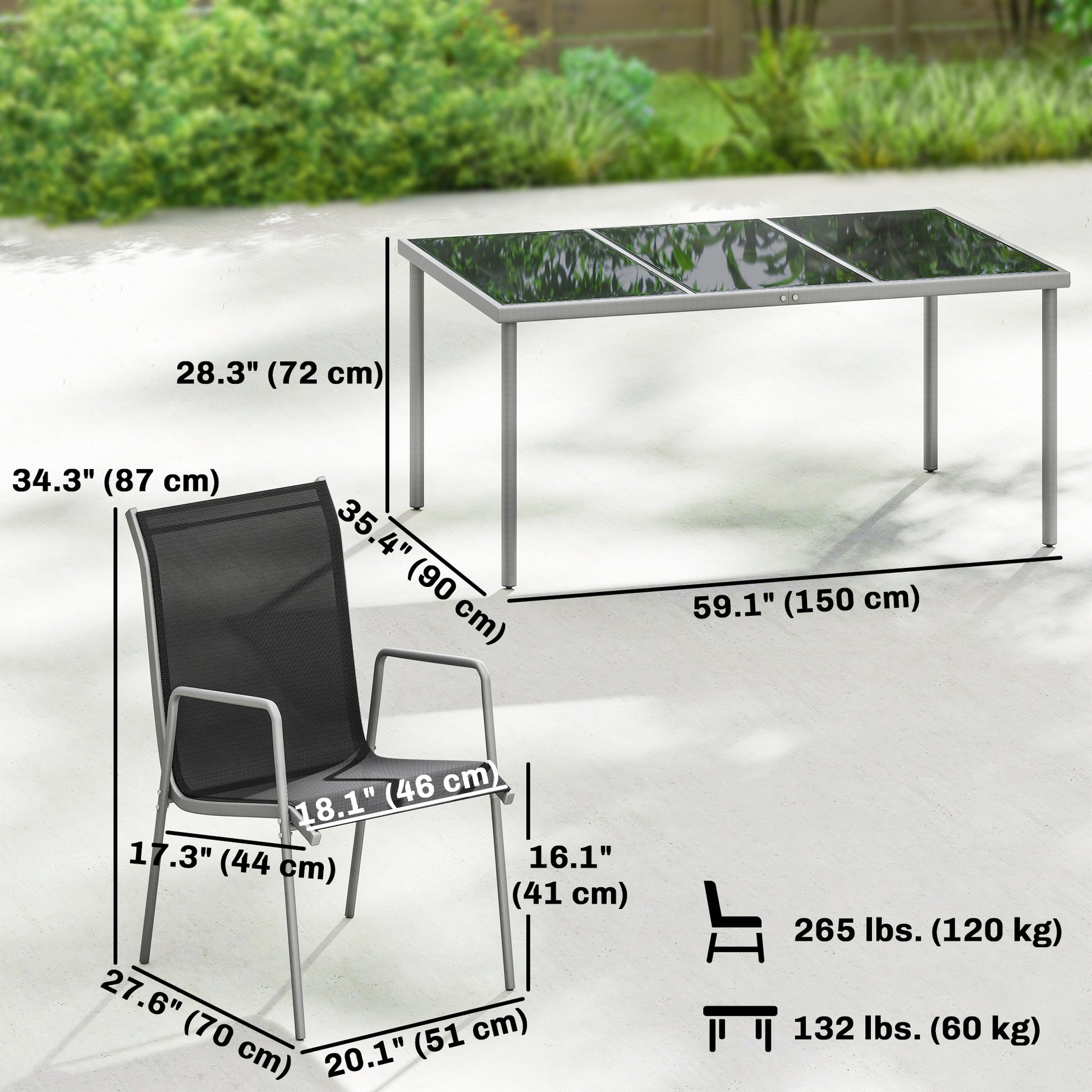 7-Piece Garden Dining Set - Grey Metal Mesh-DECOROLALA