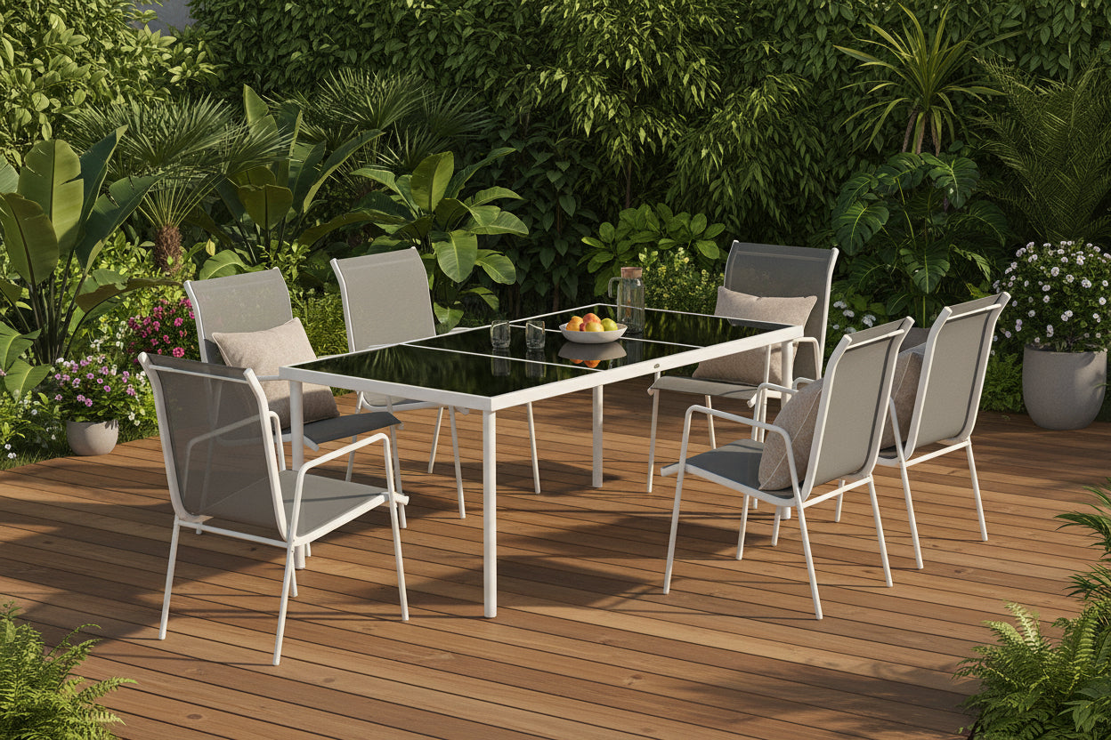 7-Piece Garden Dining Set - Grey Metal Mesh-DECOROLALA