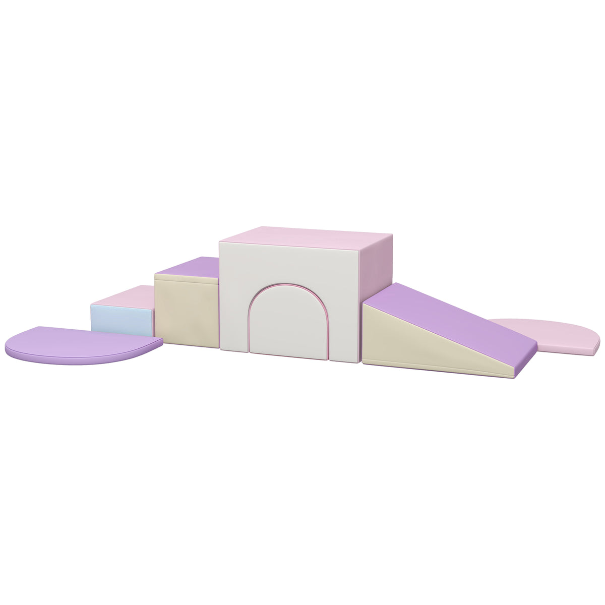 7 Piece Indoor Soft Play for Toddlers Climb and Crawl - Pink/ Purple-Toys & Games > Baby & Toddler Toys > Kids Gym & Playmats-DECOROLALA