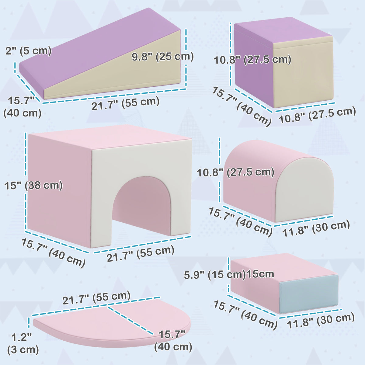 7 Piece Indoor Soft Play for Toddlers Climb and Crawl - Pink/ Purple-Toys & Games > Baby & Toddler Toys > Kids Gym & Playmats-DECOROLALA
