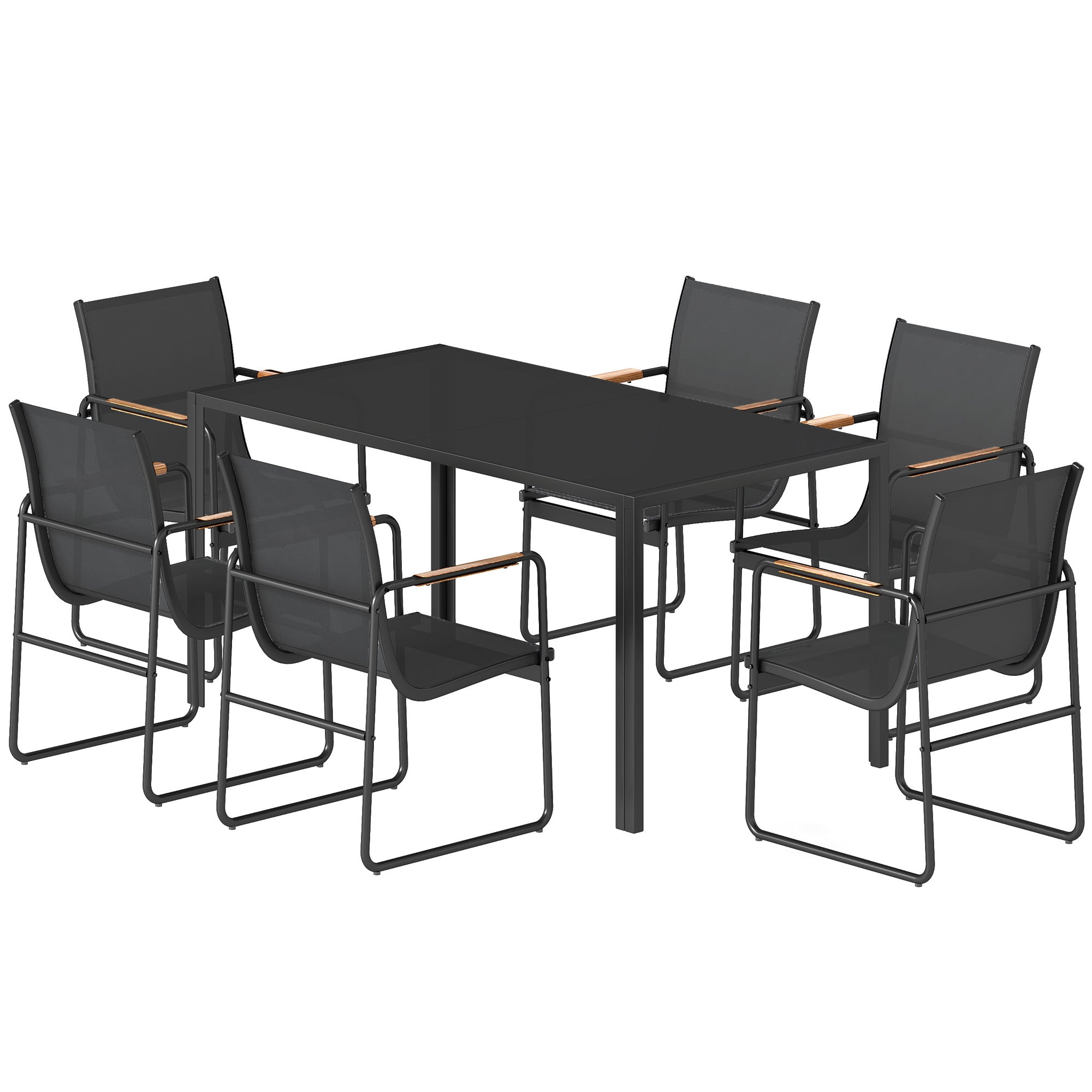 7-Piece Outdoor Dining Set - 6 Mesh Chairs & Glass Table-DECOROLALA