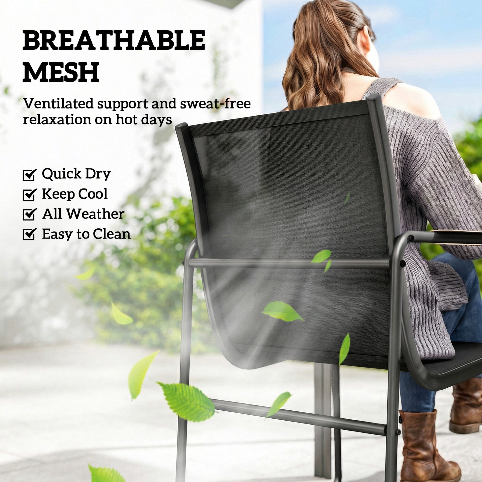 7-Piece Outdoor Dining Set - 6 Mesh Chairs & Glass Table-DECOROLALA