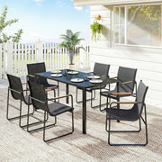 7-Piece Outdoor Dining Set - 6 Mesh Chairs & Glass Table-DECOROLALA