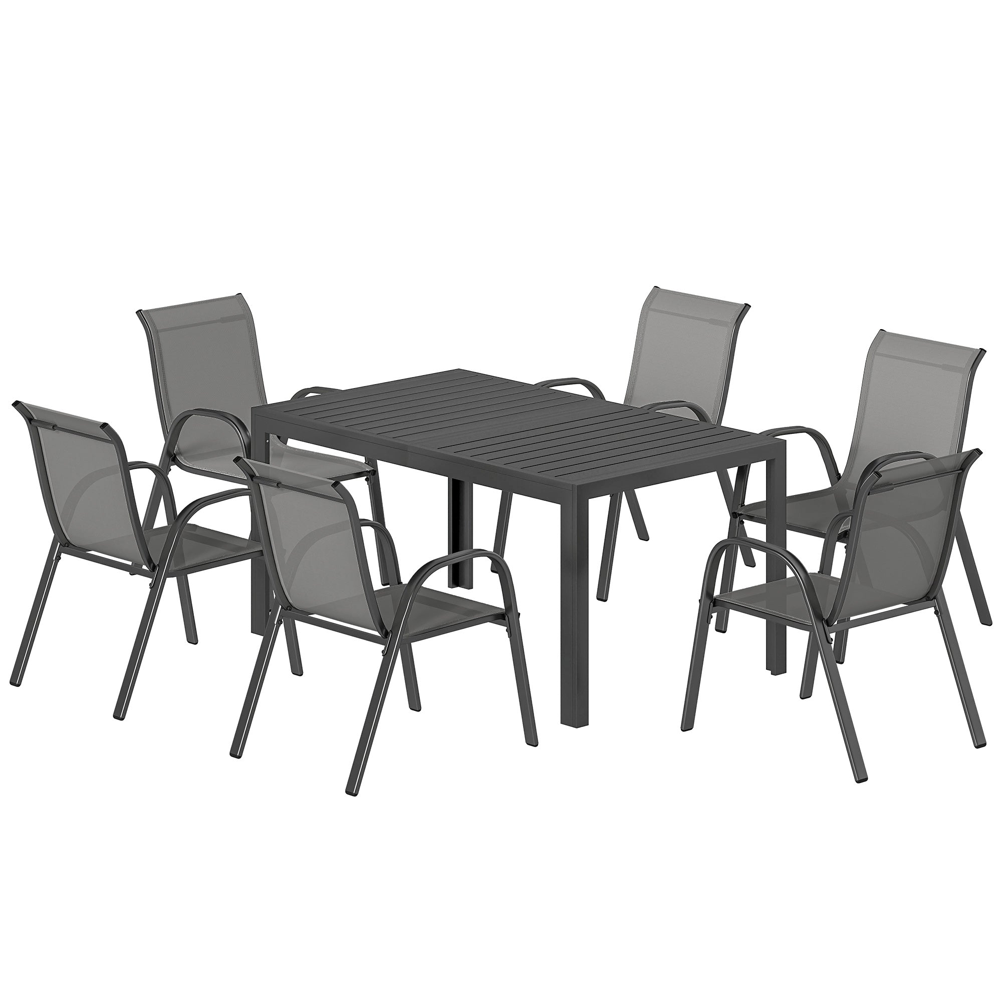 7-Piece Outdoor Dining Set - 6 Stackable Chairs Light Grey-DECOROLALA