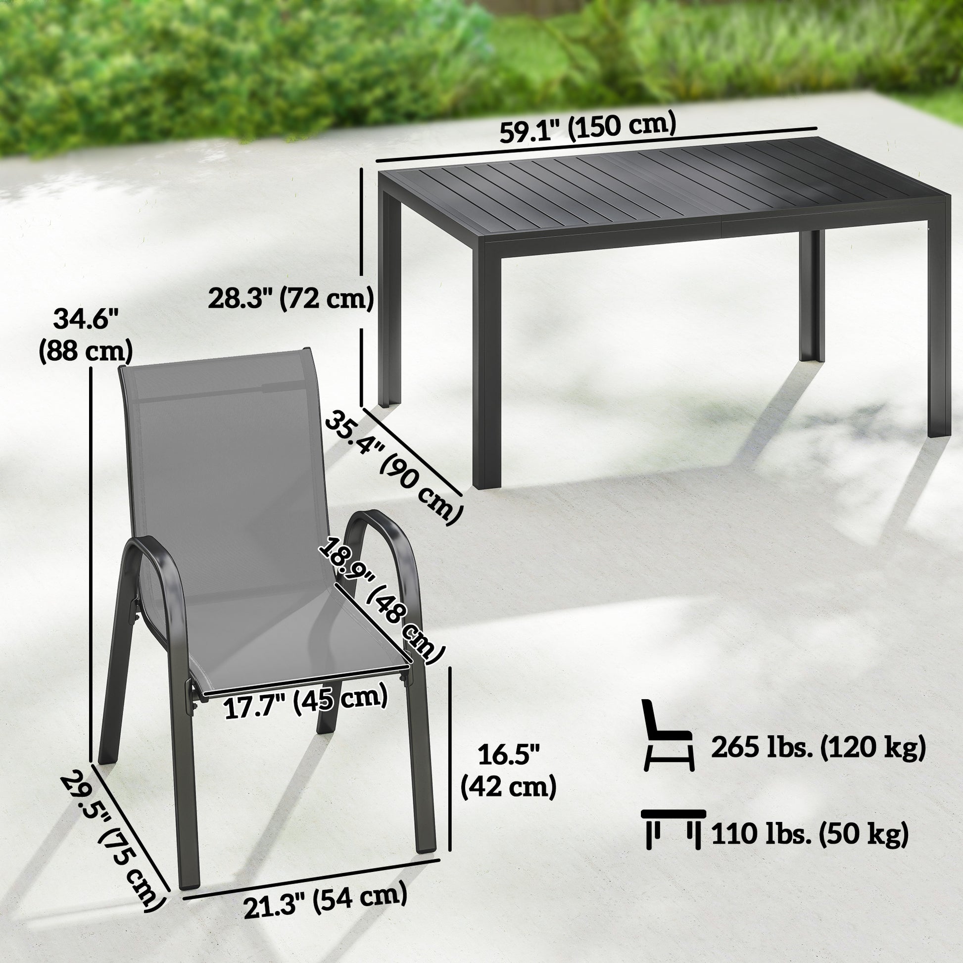 7-Piece Outdoor Dining Set - 6 Stackable Chairs Light Grey-DECOROLALA