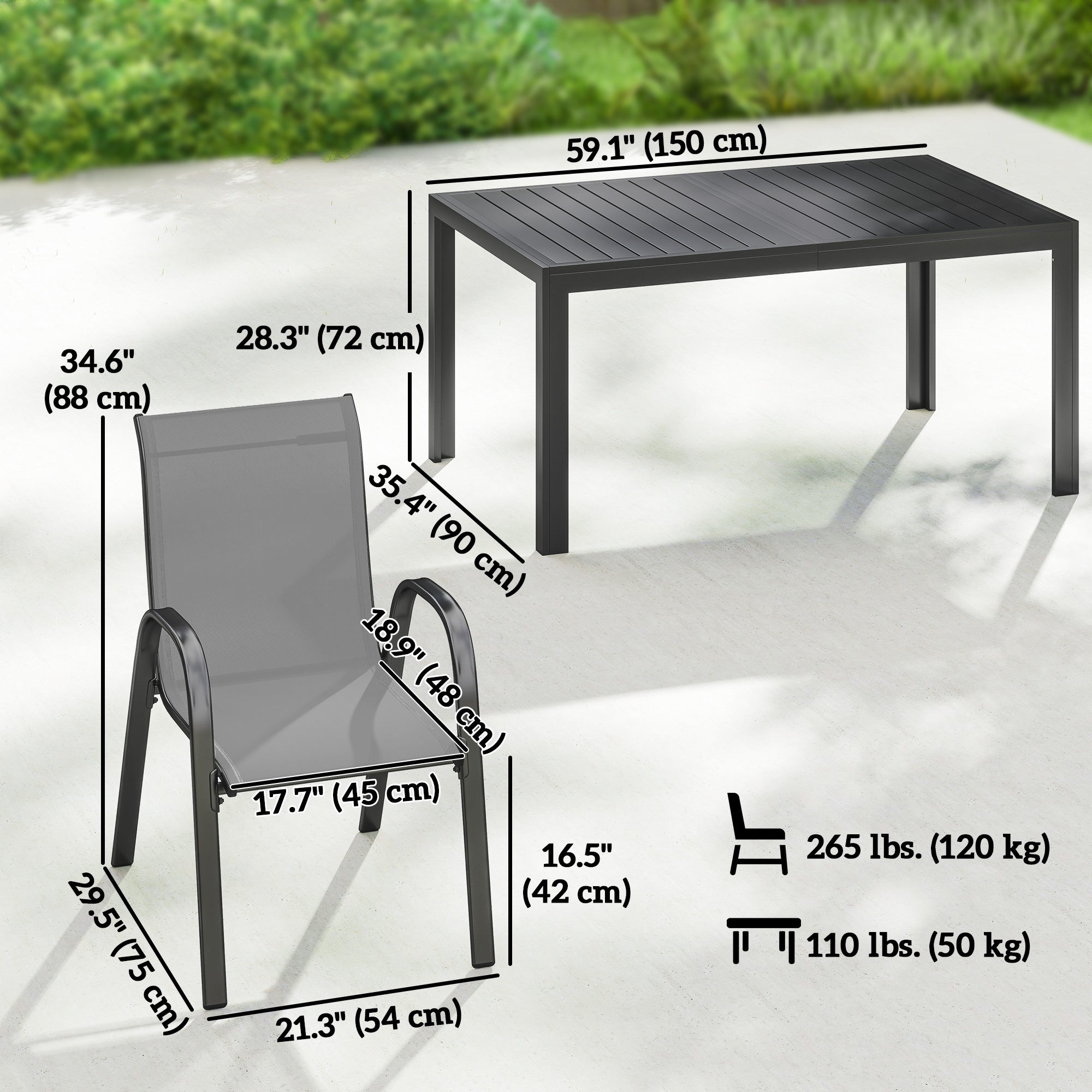 7-Piece Outdoor Dining Set - 6 Stackable Chairs Light Grey-DECOROLALA