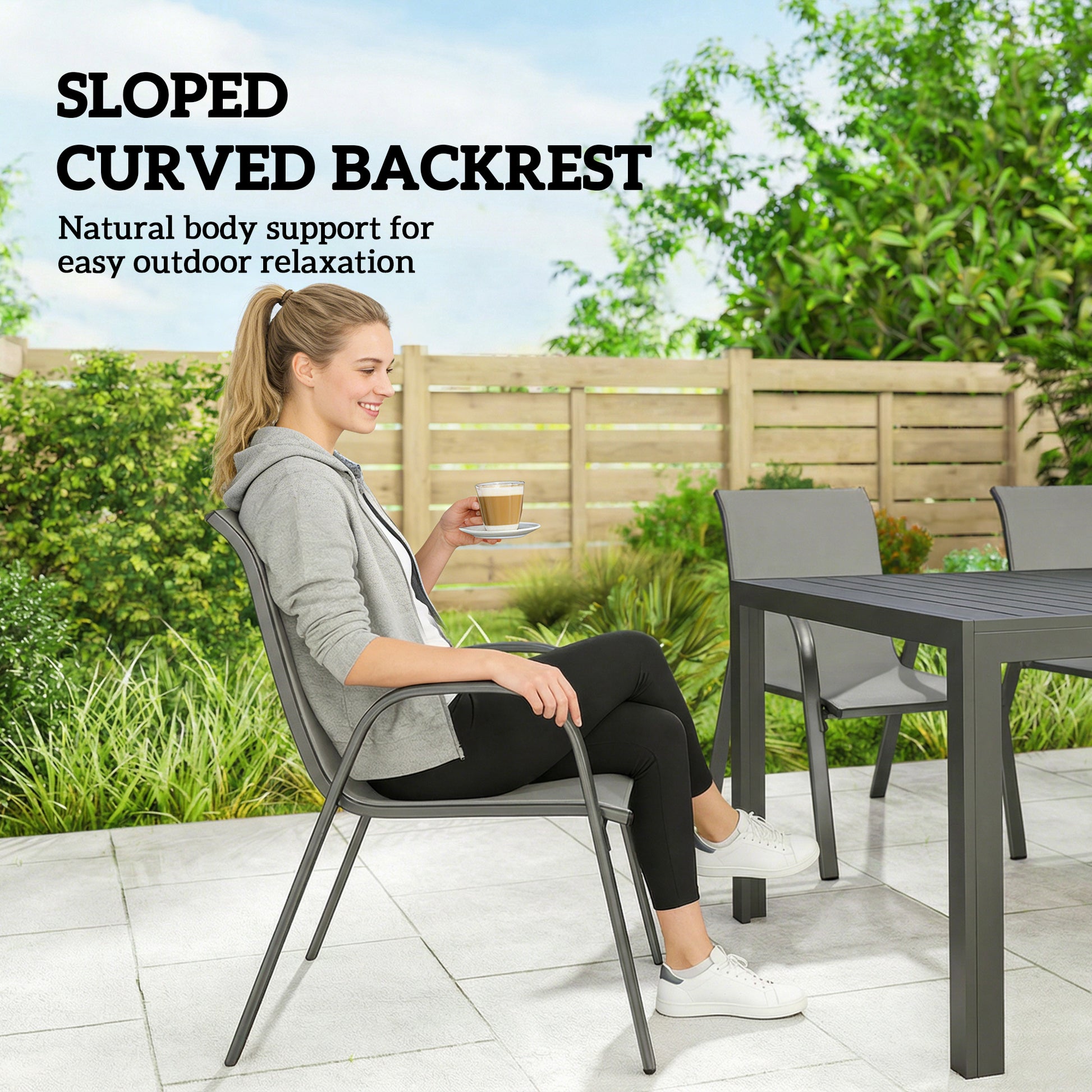 7-Piece Outdoor Dining Set - 6 Stackable Chairs Light Grey-DECOROLALA