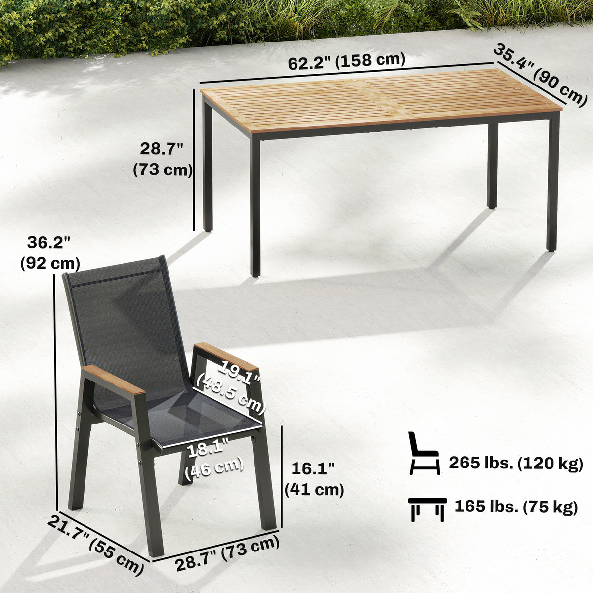 7 Piece Outdoor Dining Set - Black Metal-Patio Dining Sets-DECOROLALA