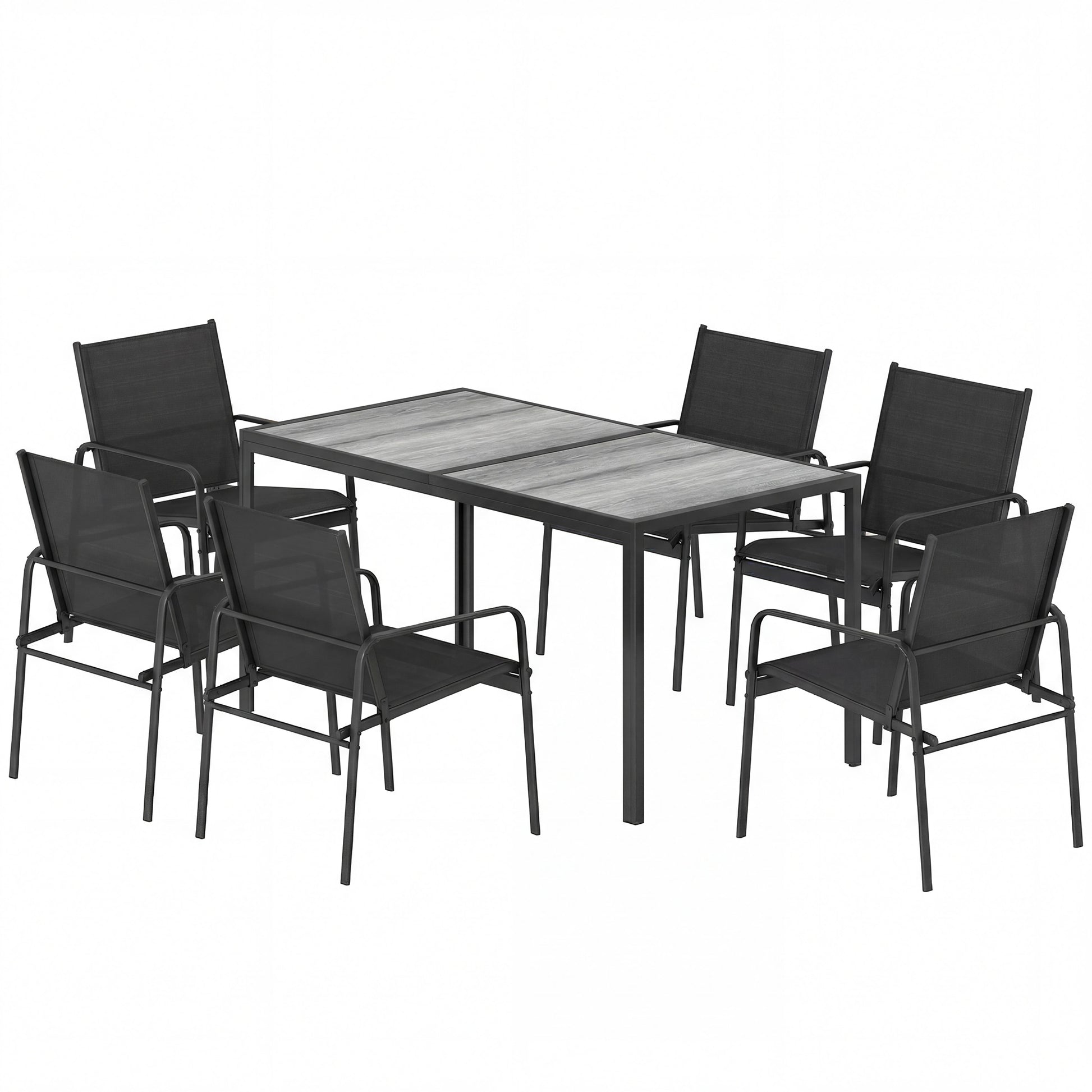 7-Piece Outdoor Dining Set - Faux Wood Table & 6 Chairs-DECOROLALA