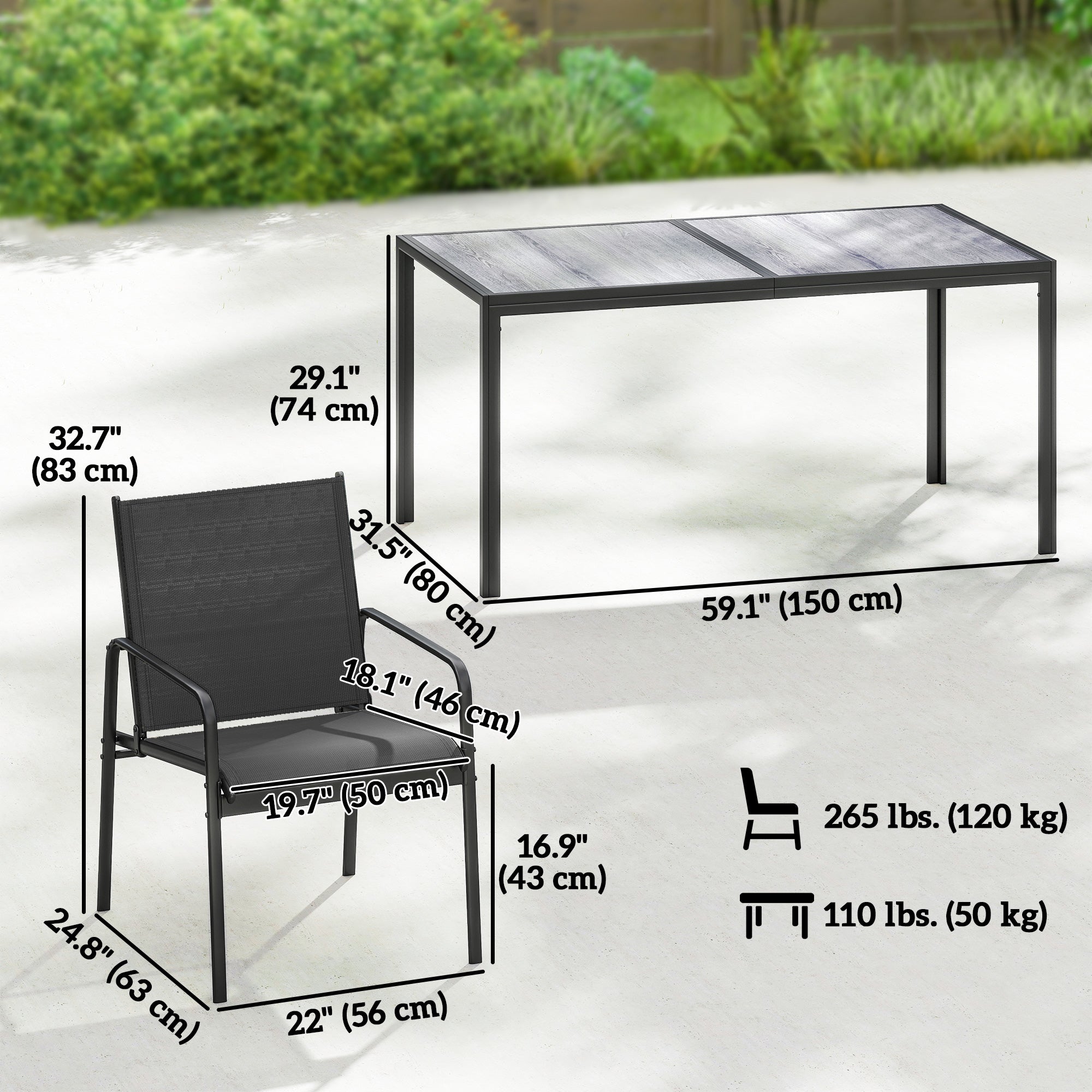 7-Piece Outdoor Dining Set - Faux Wood Table & 6 Chairs-DECOROLALA