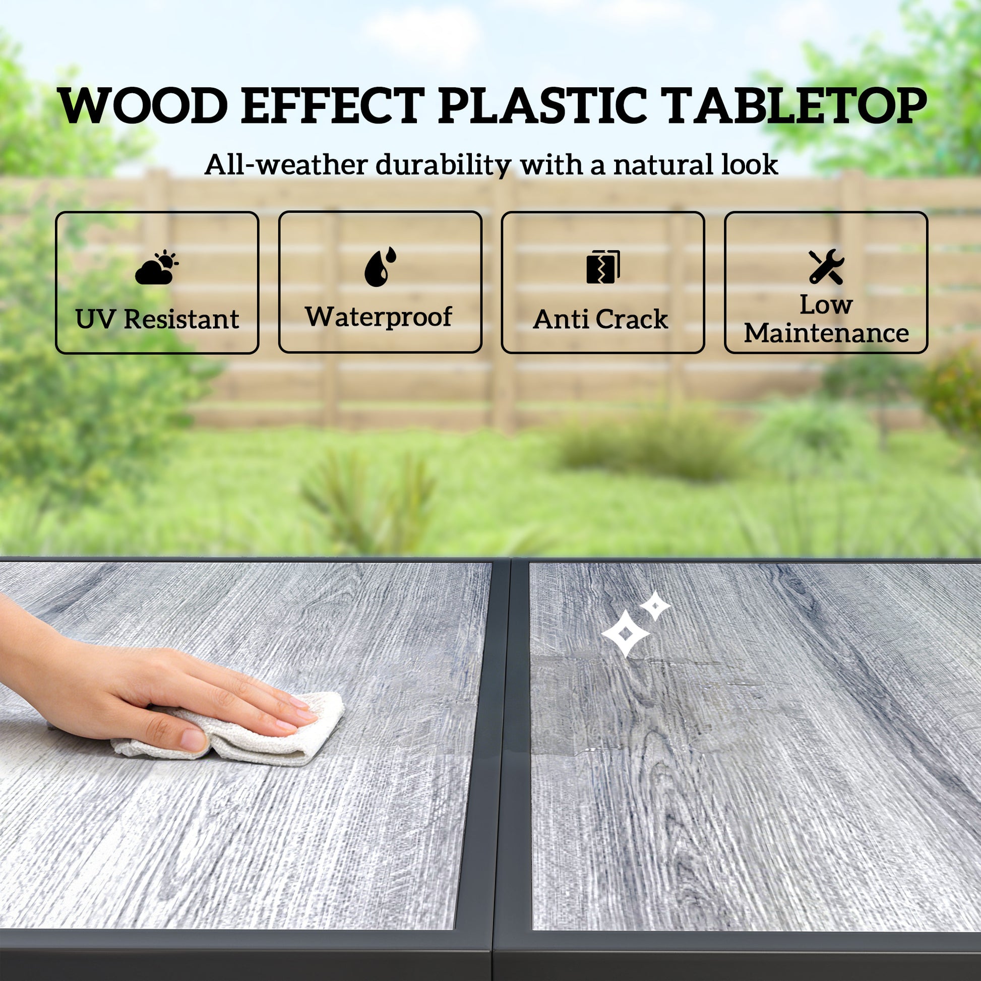 7-Piece Outdoor Dining Set - Faux Wood Table & 6 Chairs-DECOROLALA