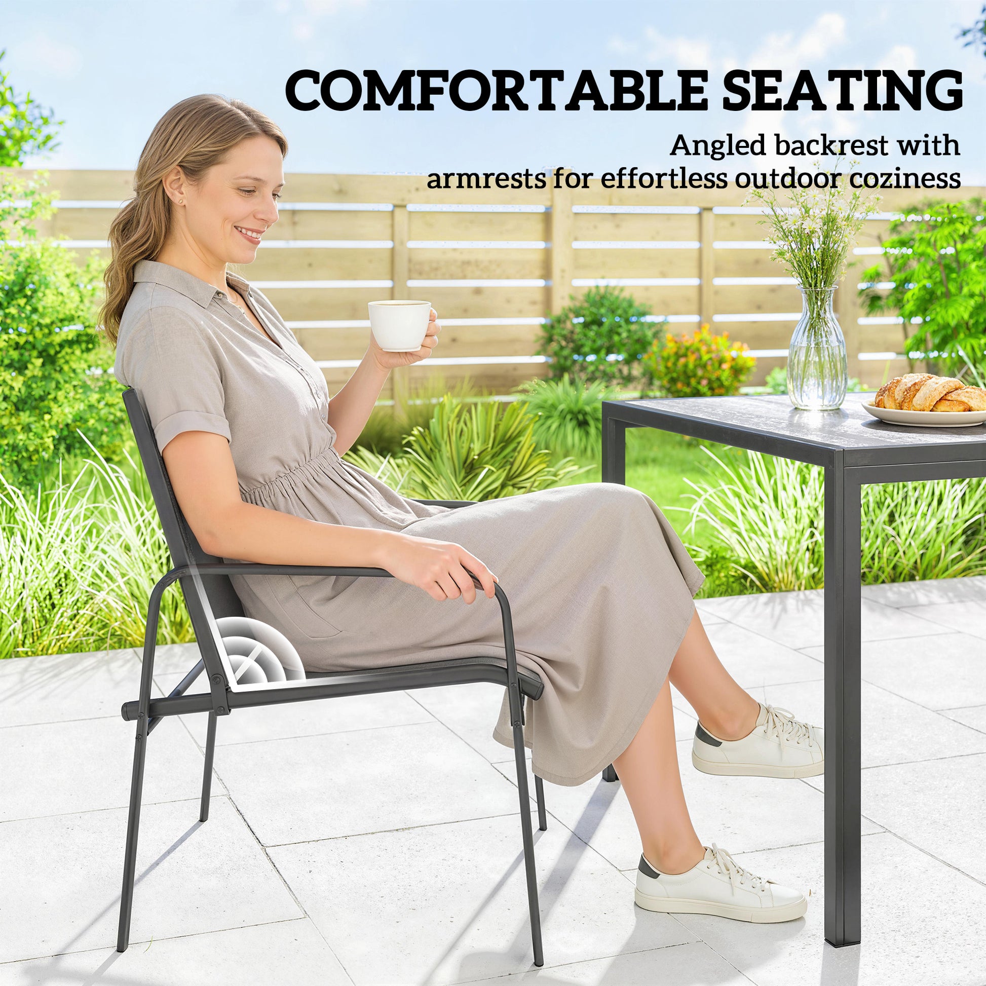 7-Piece Outdoor Dining Set - Faux Wood Table & 6 Chairs-DECOROLALA