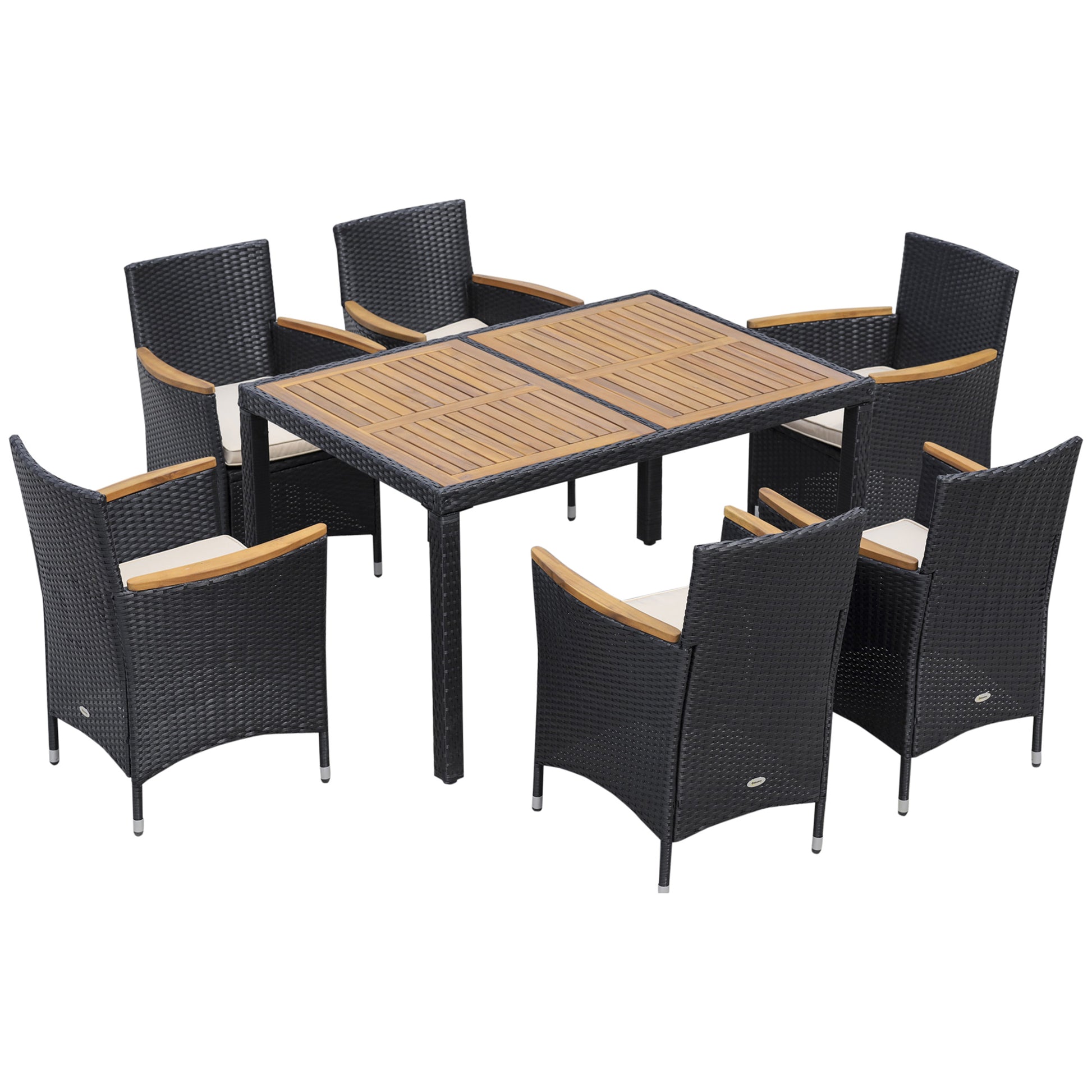 7-Piece Outdoor Dining Set - PE Rattan Black-DECOROLALA