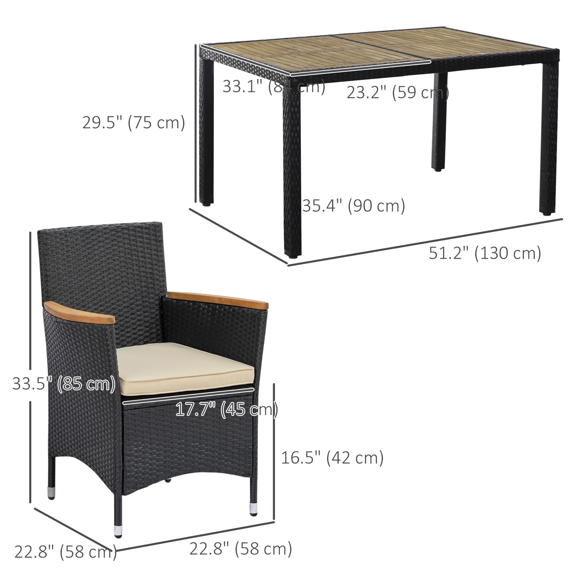 7-Piece Outdoor Dining Set - PE Rattan Black-DECOROLALA