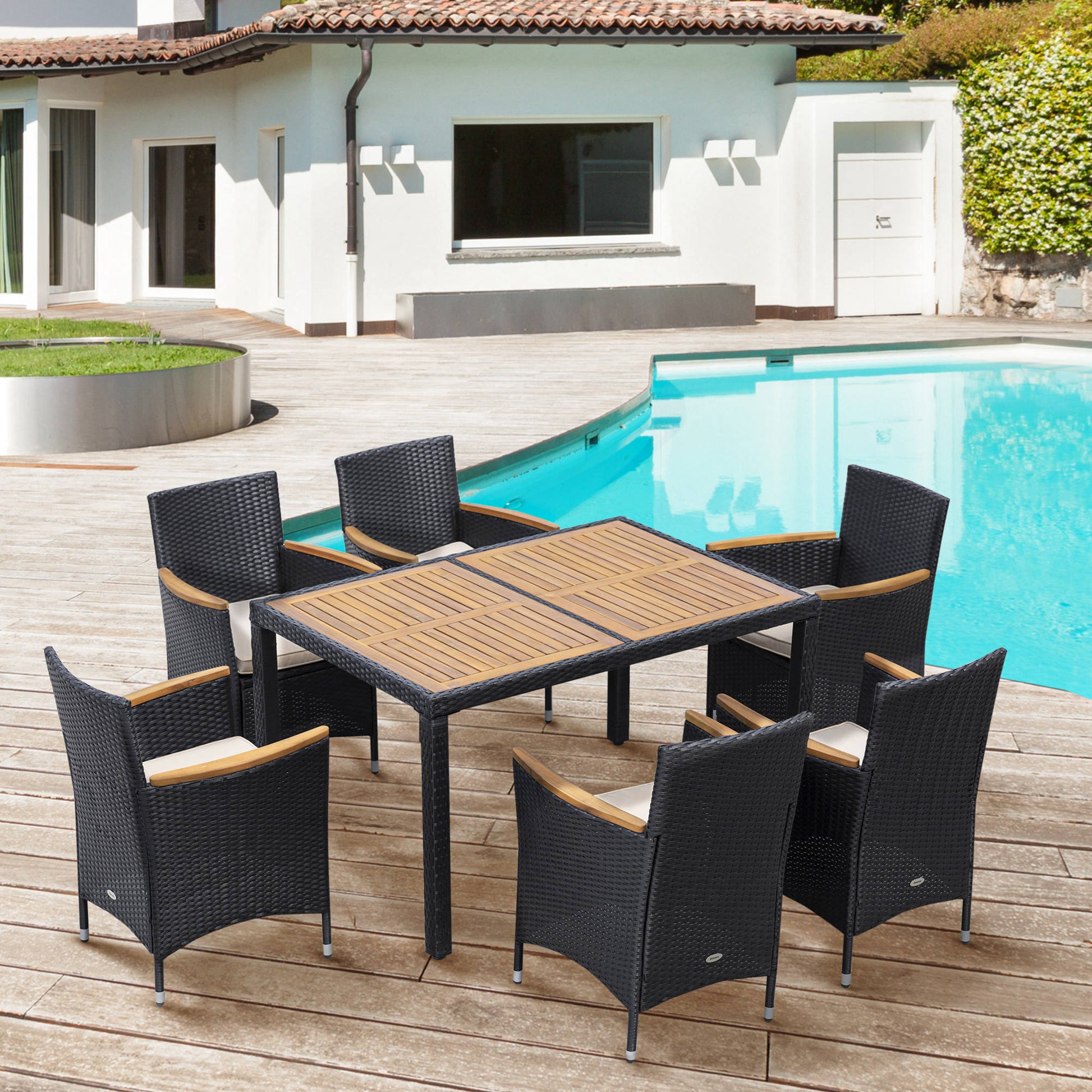 7-Piece Outdoor Dining Set - PE Rattan Black-DECOROLALA