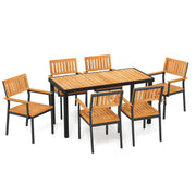 7-Piece Outdoor Dining Set for 6 with Acacia Table & Armchairs and Umbrella Hole-Patio Dining Sets-DECOROLALA