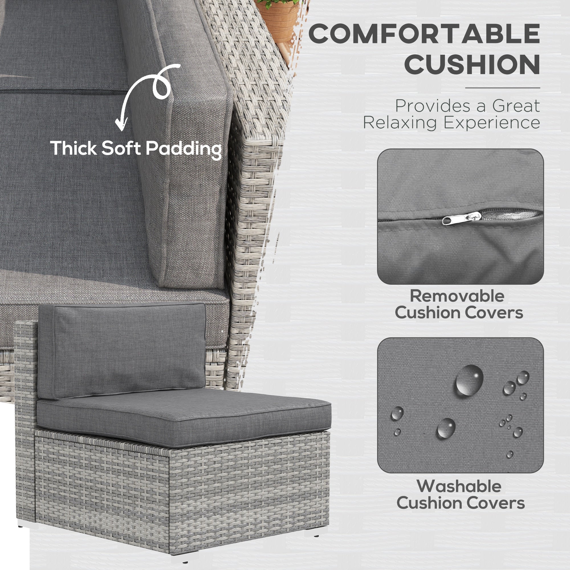 7-Piece Patio Furniture Set Rattan Grey-DECOROLALA