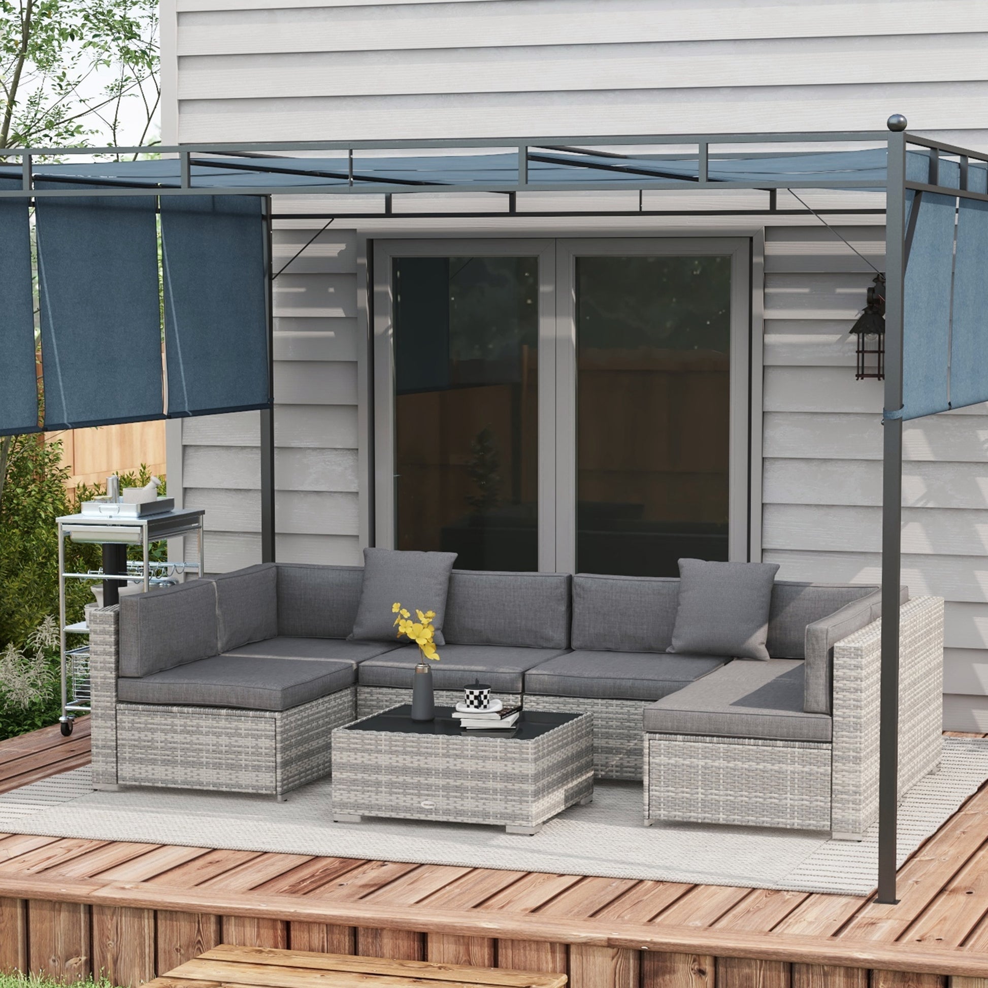 7-Piece Patio Furniture Set Rattan Grey-DECOROLALA