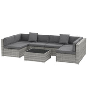7-Piece Patio Furniture Set Rattan Grey-DECOROLALA