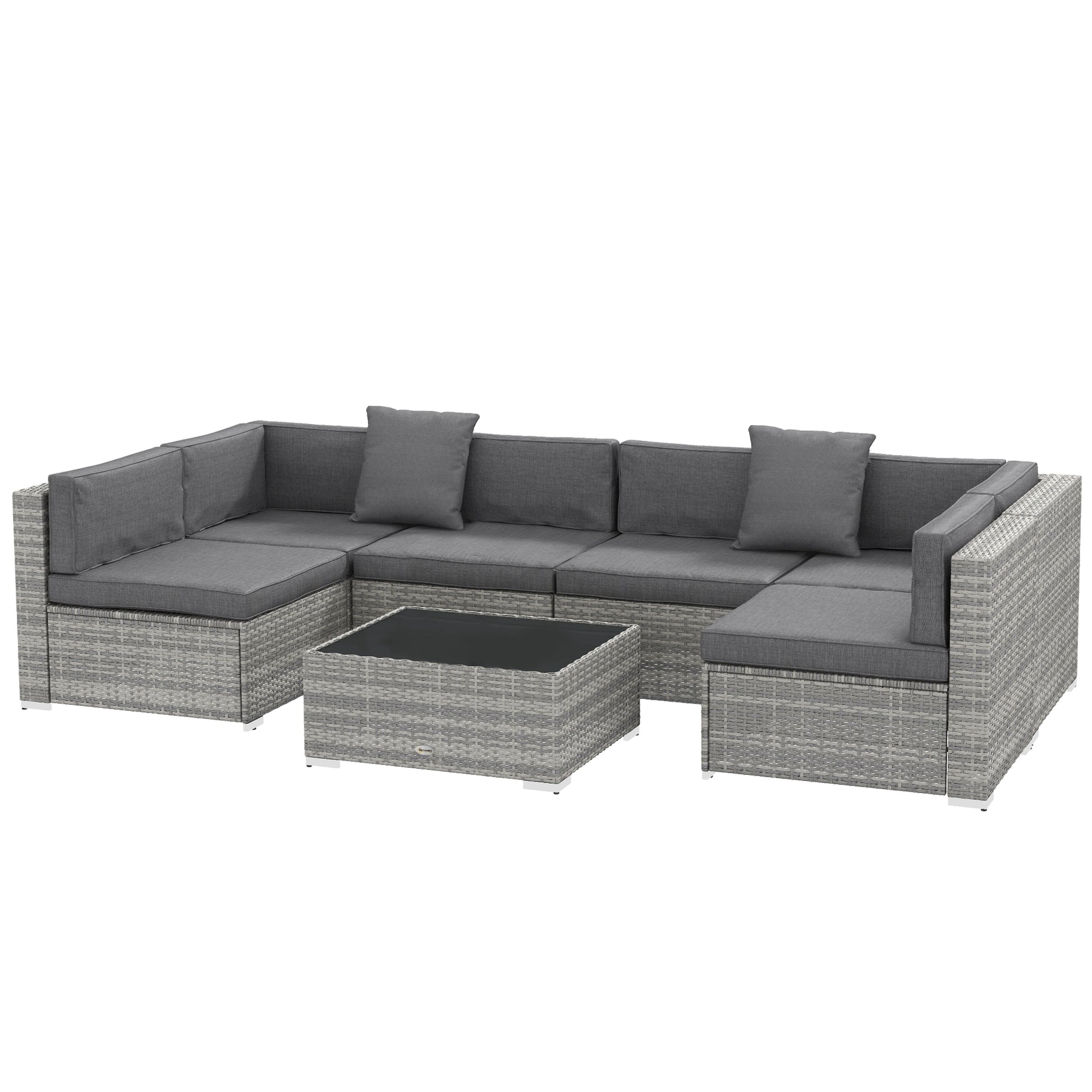 7-Piece Patio Furniture Set Rattan Grey-DECOROLALA