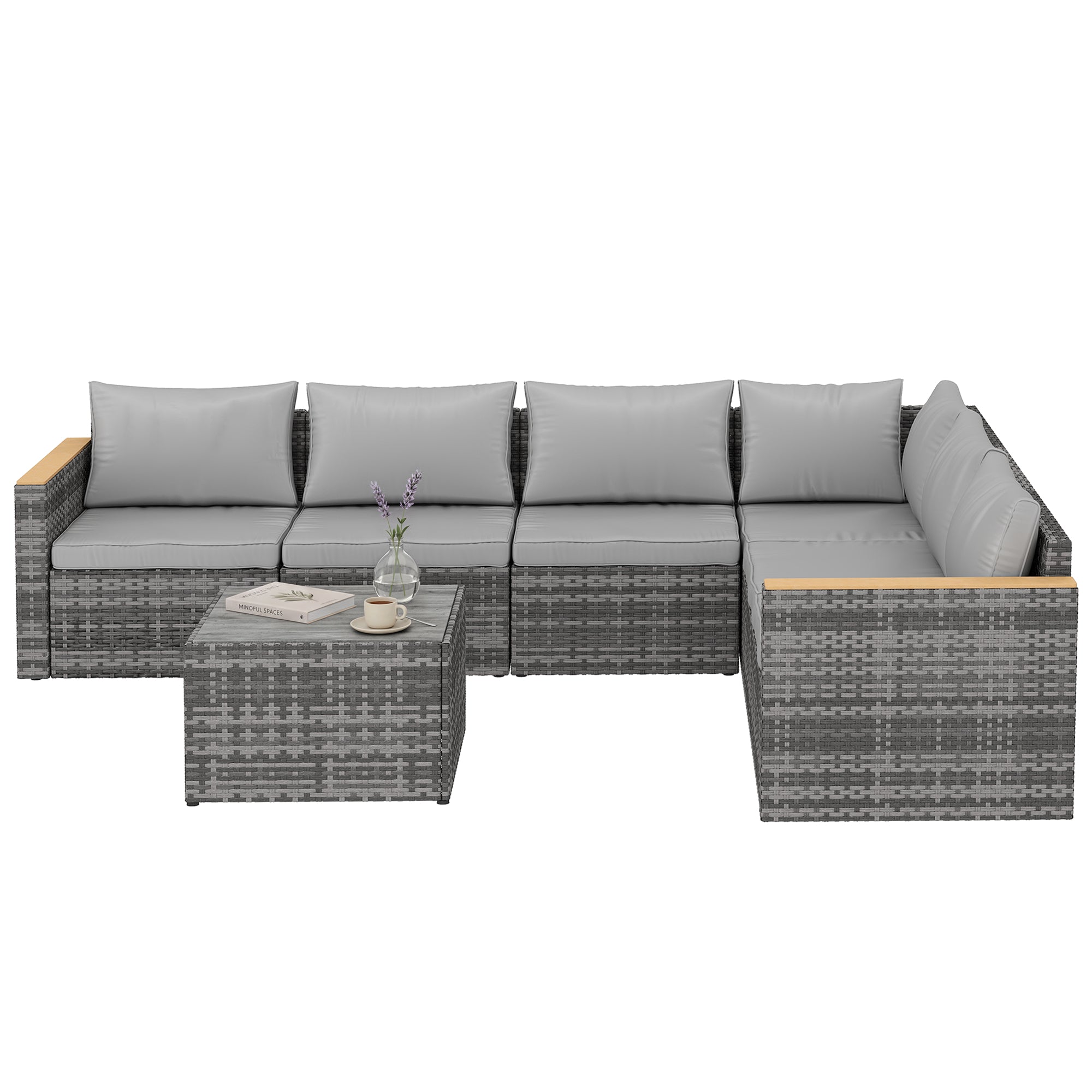 7 Piece Patio Sectional Set - Light Grey Wicker-DECOROLALA