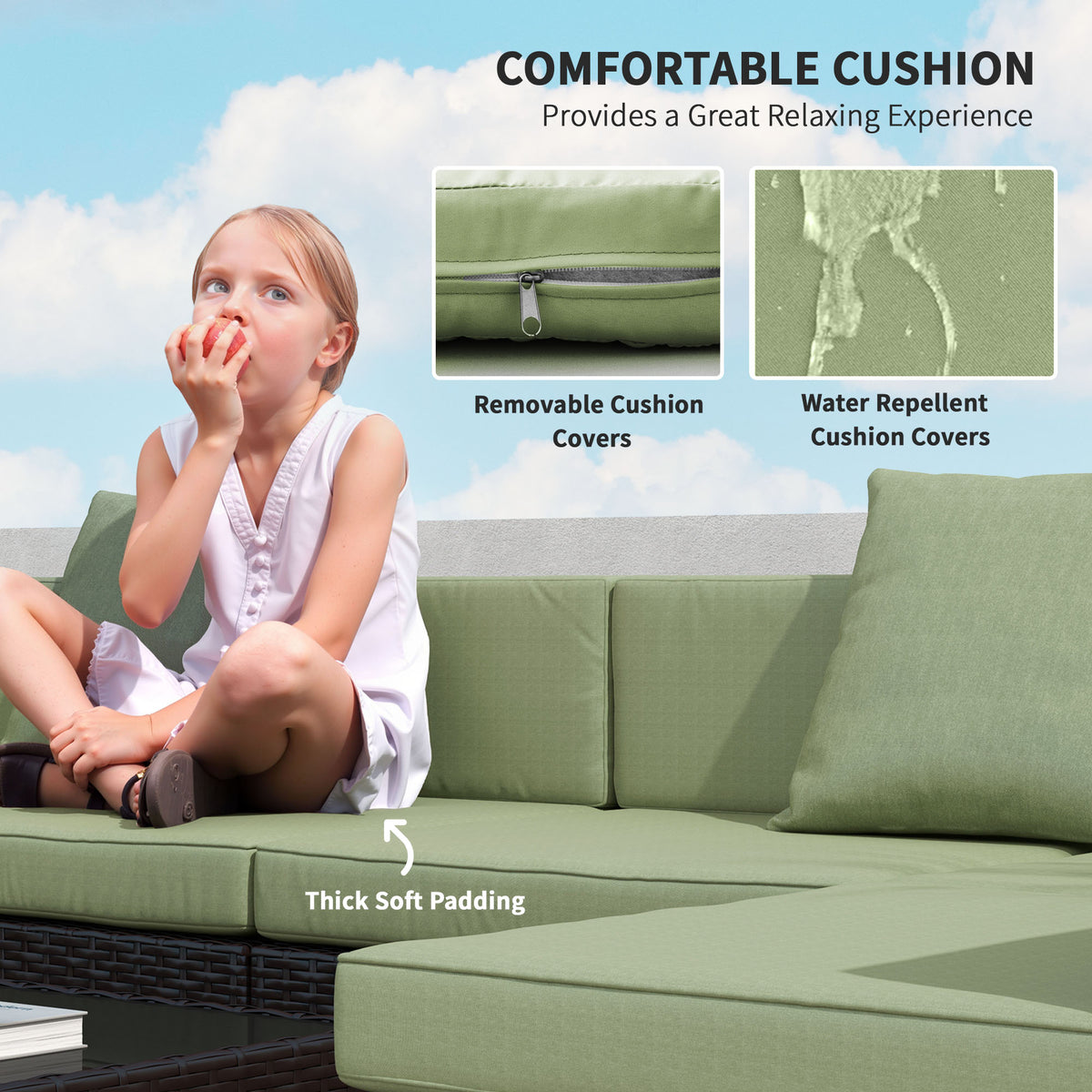 7-Piece Rattan Patio Sofa Set - Light Green-Patio Conversation Sets-DECOROLALA