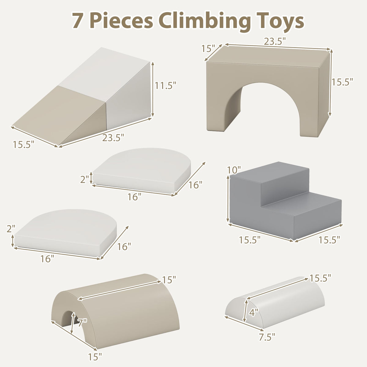 7-Piece Soft Foam Toddler Climbing Blocks Set PU Leather for 1+ Year Old