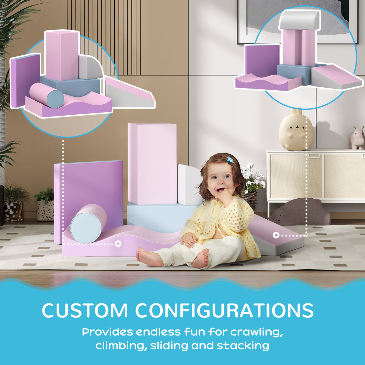 7 Pieces Soft Play Foam Climbing Blocks, Indoor Modular Kids Play Toys for Climbing, Crawling, Sliding, Light Colour-Toys & Games > Baby & Toddler Toys > Kids Gym & Playmats-DECOROLALA
