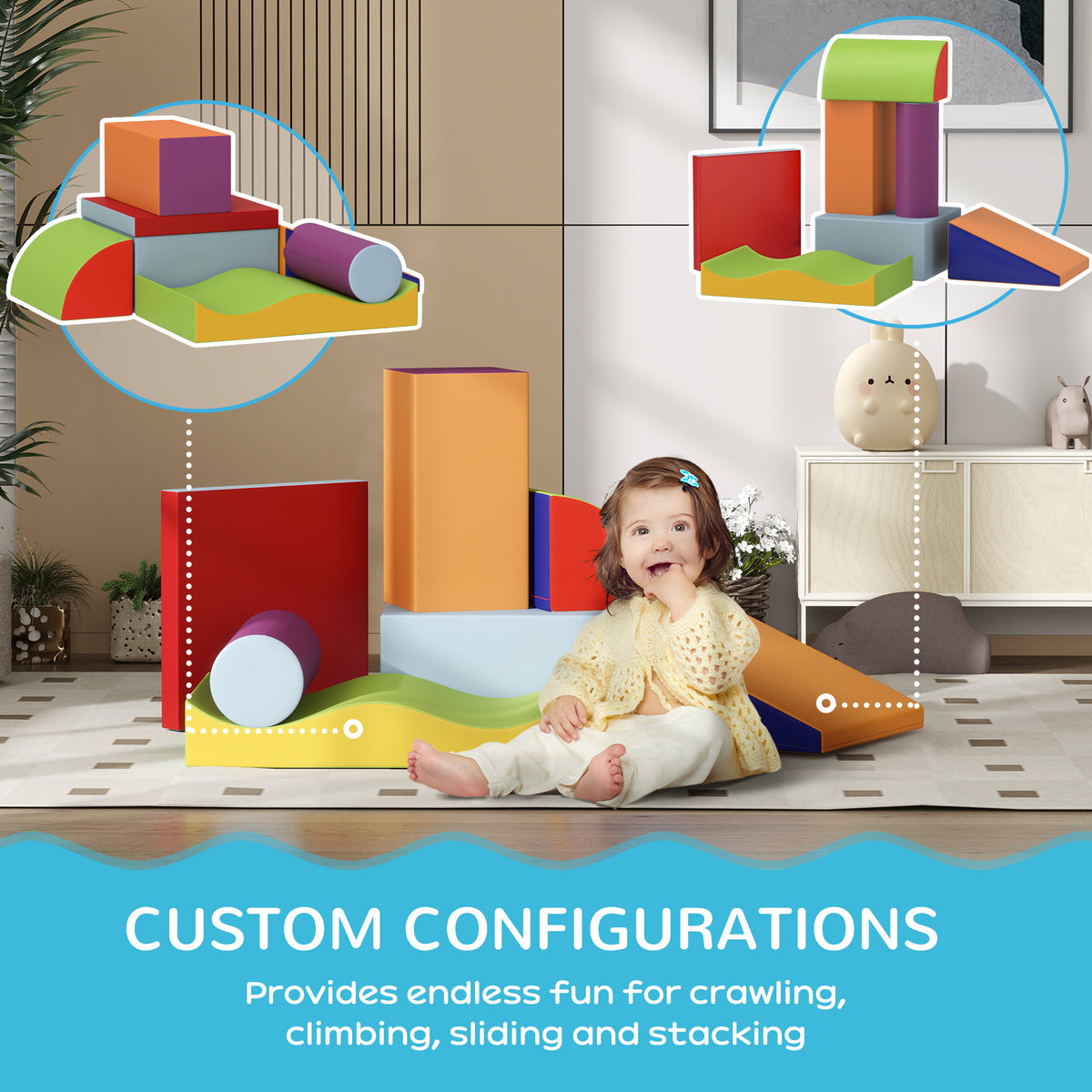 7 Pieces Soft Play Foam Climbing Blocks, Indoor Modular Kids Play Toys for Climbing, Crawling, Sliding, Dark Colour-Toys & Games > Baby & Toddler Toys > Kids Gym & Playmats-DECOROLALA