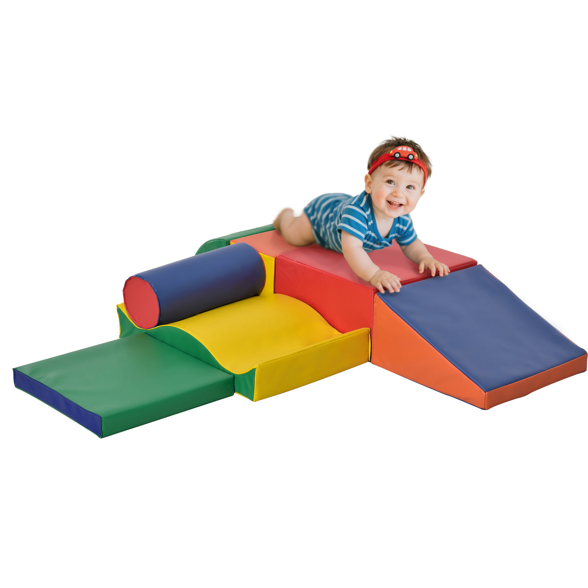 7 Pieces Soft Play Foam Climbing Blocks, Indoor Modular Kids Play Toys for Climbing, Crawling, Sliding, Multicolour-Toys & Games > Baby & Toddler Toys > Kids Gym & Playmats-DECOROLALA