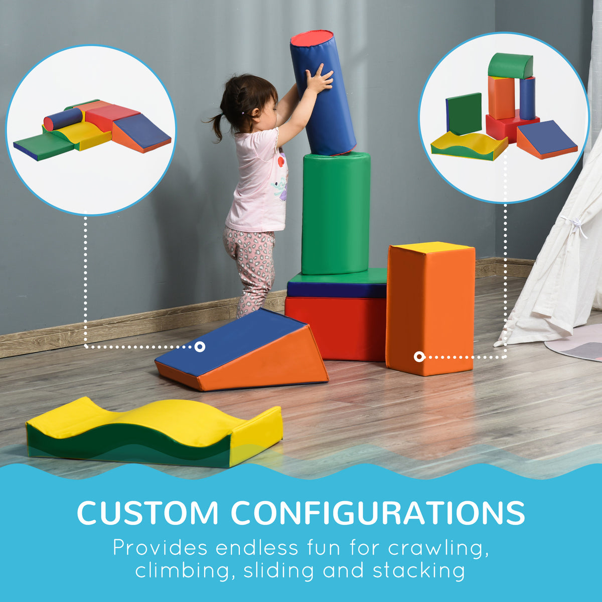 7 Pieces Soft Play Foam Climbing Blocks, Indoor Modular Kids Play Toys for Climbing, Crawling, Sliding, Multicolour-Toys & Games > Baby & Toddler Toys > Kids Gym & Playmats-DECOROLALA