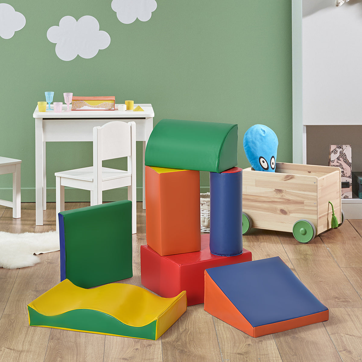 7 Pieces Soft Play Foam Climbing Blocks, Indoor Modular Kids Play Toys for Climbing, Crawling, Sliding, Multicolour-Toys & Games > Baby & Toddler Toys > Kids Gym & Playmats-DECOROLALA