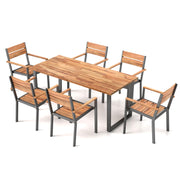 7 Pieces Acacia Wood Patio Dining Set with Metal Frame and 2 Inches Umbrella Hole-Patio Dining Sets-DECOROLALA
