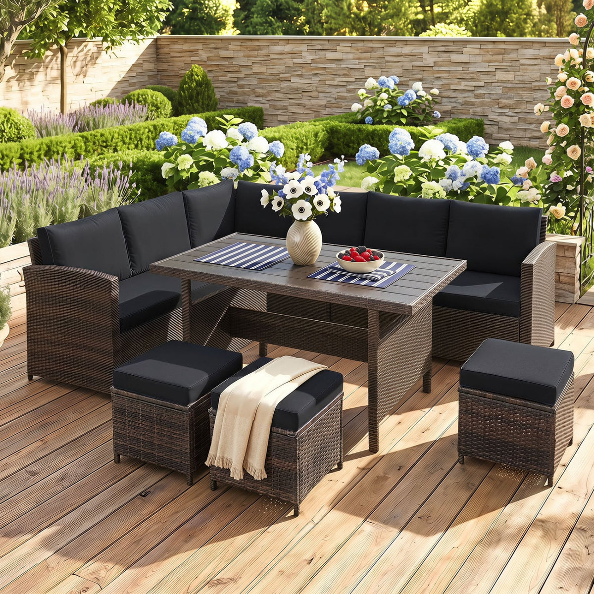 7 Pieces Hand-woven Cozy Wicker Patio Furniture Set-Black-Patio Furniture Sets-DECOROLALA