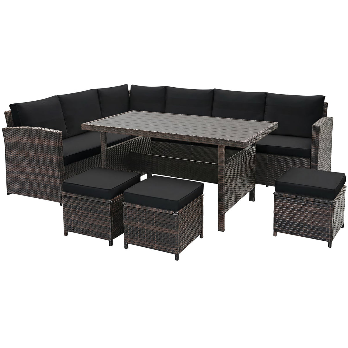 7 Pieces Hand-woven Cozy Wicker Patio Furniture Set-Black-Patio Furniture Sets-DECOROLALA