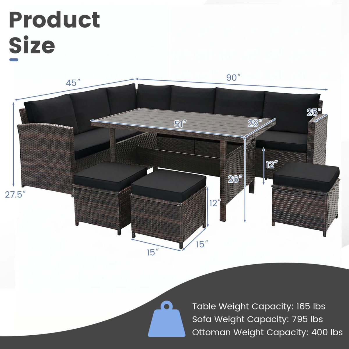 7 Pieces Hand-woven Cozy Wicker Patio Furniture Set-Black-Patio Furniture Sets-DECOROLALA
