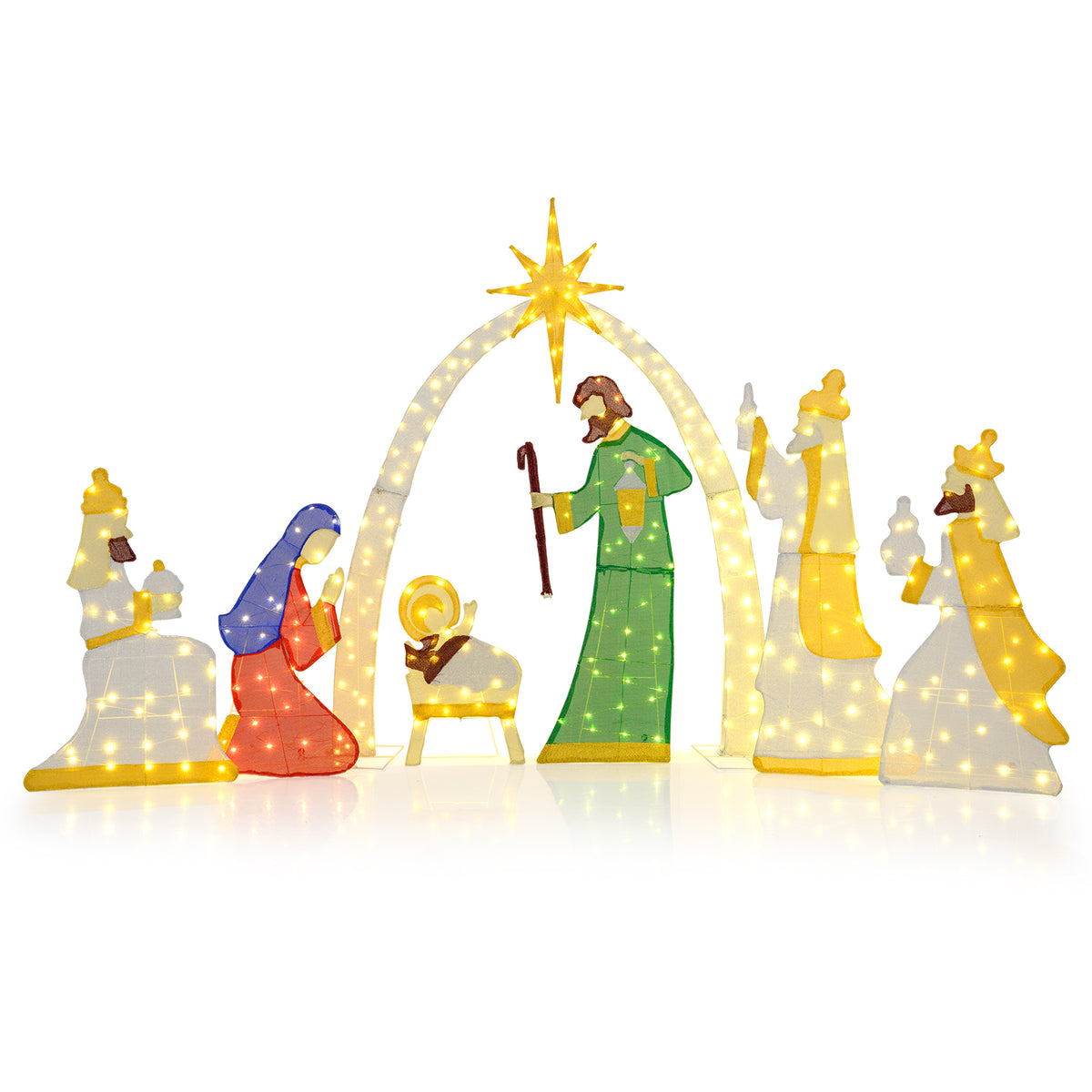7 Pieces Lighted Nativity Scene with 310 Warm White LED Lights-Christmas Decorations & Accessories-DECOROLALA