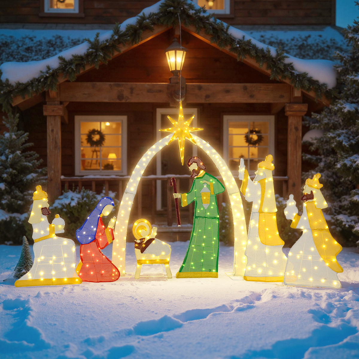 7 Pieces Lighted Nativity Scene with 310 Warm White LED Lights-Christmas Decorations & Accessories-DECOROLALA